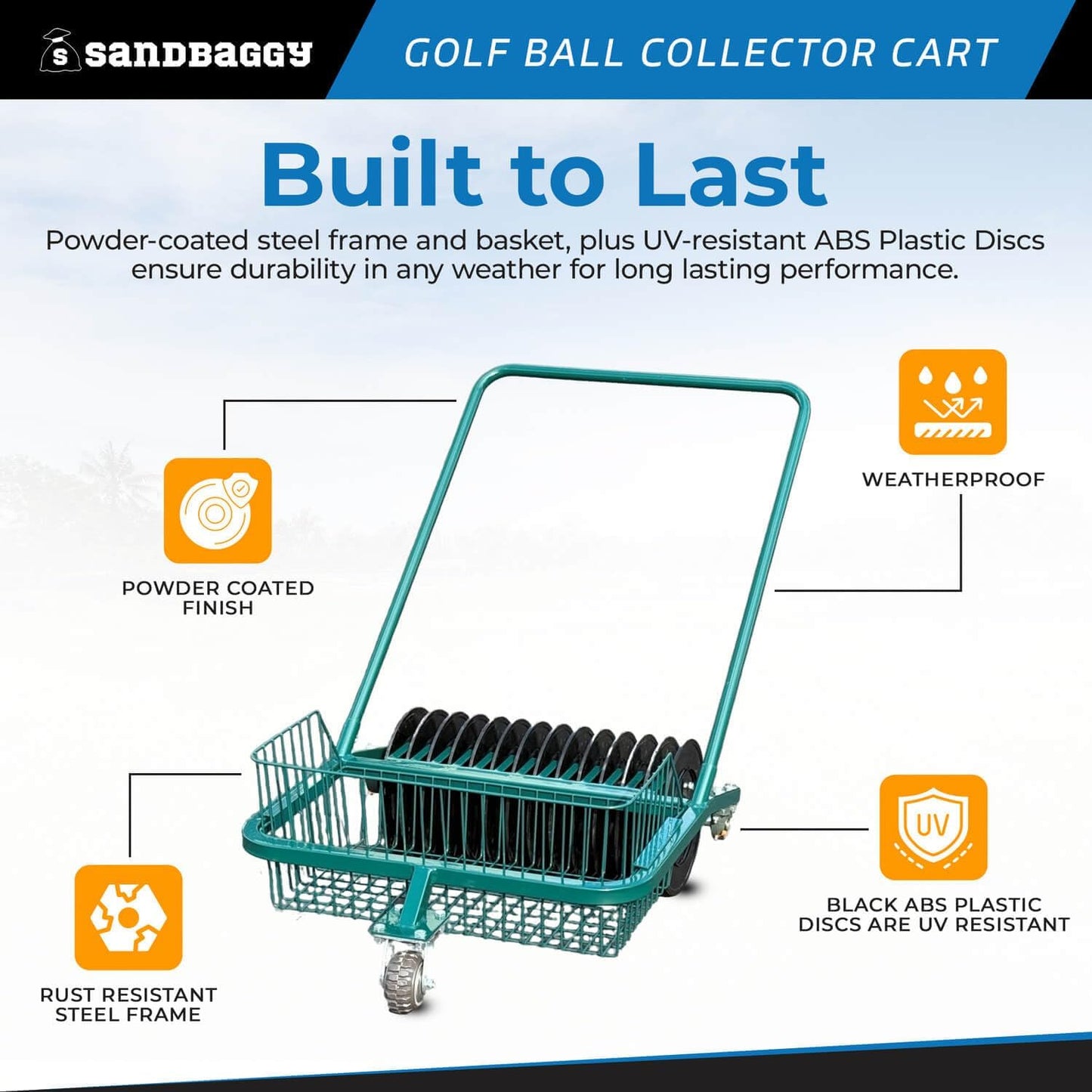 Sandbaggy Golf Ball Collector Cart - Holds Up to 700 Balls | UV & Rust Resistant | Ball Picker Upper, Retrievers, Pick Up Tool