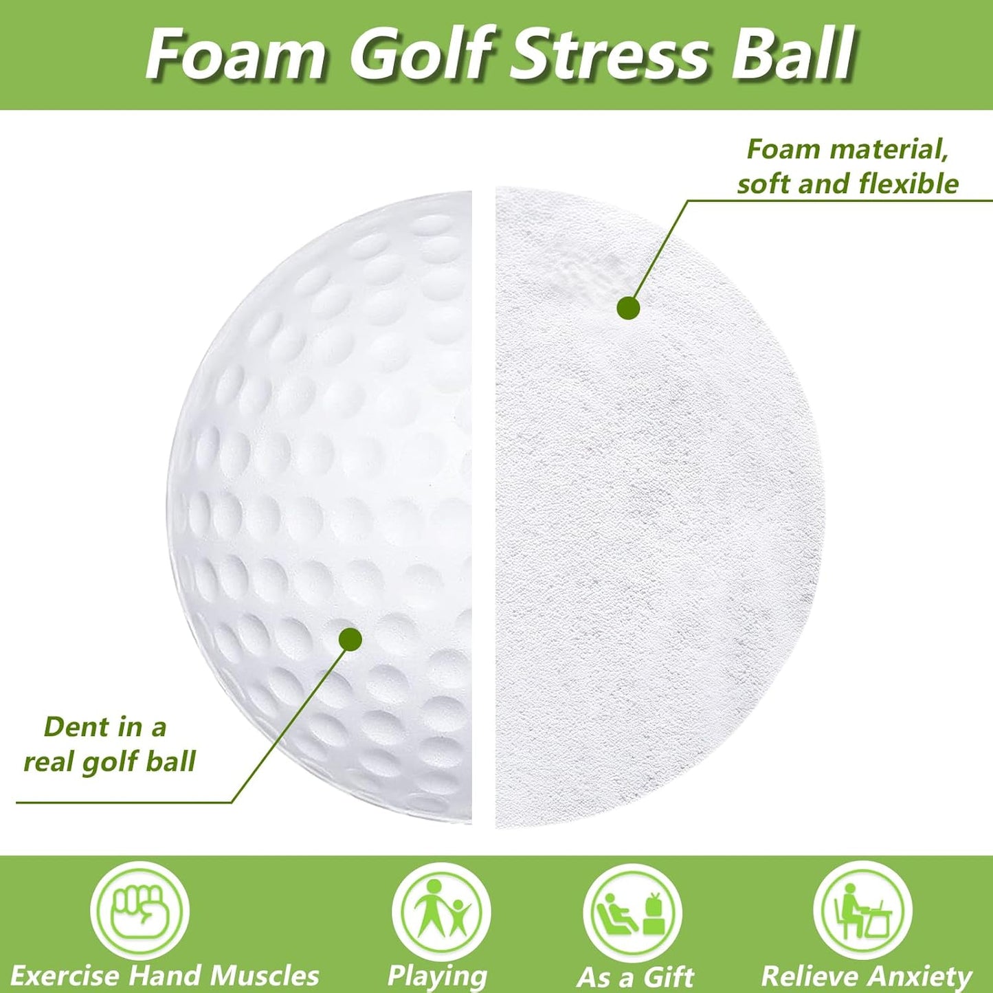 30 Pcs Golf Stress Balls Bulk 2.5 Inch Foam Golf Squeeze Anxiety Ball Stress Relief Sports Practice Ball Gift for Party Favors Carnival Reward Supplies Indoor Outdoor (with Storage Bag)