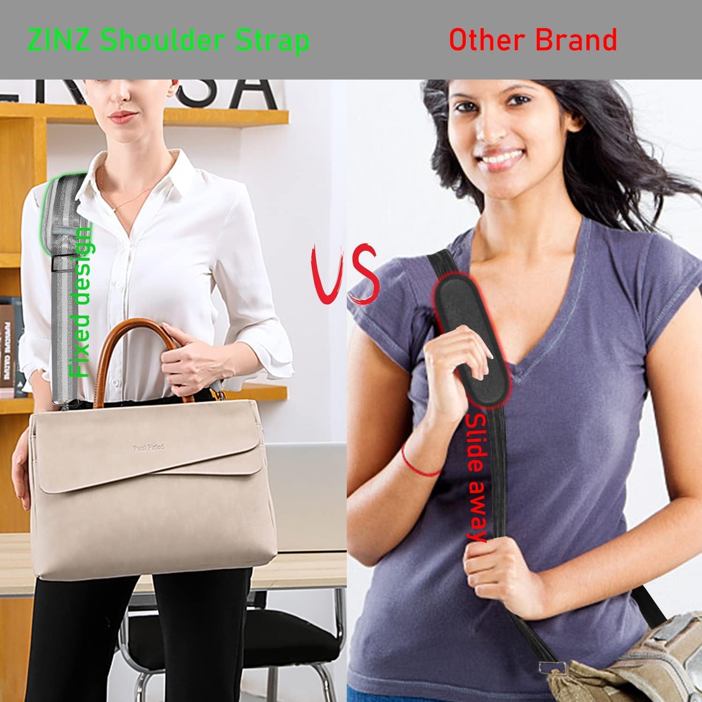 ZINZ 77 Inch Shoulder Strap Univesal Bag Strap with Fixed Pad Ultra Thick Plus Long & Breathable Cushion, Replacement Strap for Bags,Gray Silver