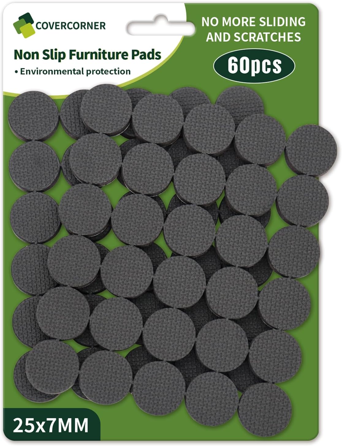 Non Slip Furniture Pads 60 PCS 1'' Round - Anti Slip Furniture Pads - Self Adhesive Rubber Feet Furniture Feet - Chair Leg Floor Protectors - Keep Furniture in Place