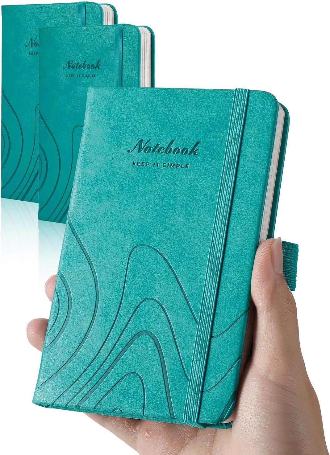AISBUGUR Pocket Notebook, Small Notebook, 2-Pack Total 320 Pages,3.7" x 5.7" Pocket Notebook (2 Pack, Turquoise Wave)