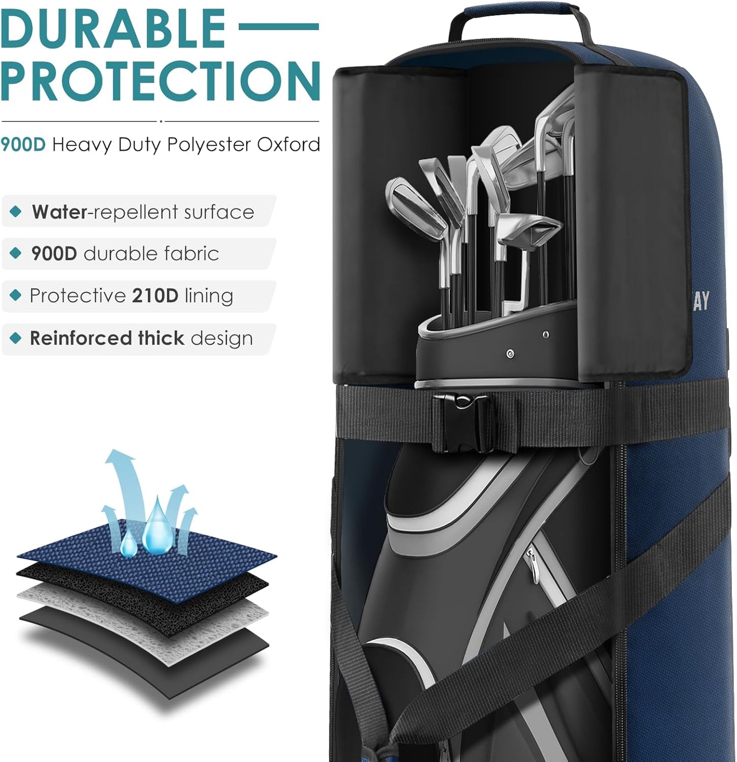 Findway Golf Travel Bag, Golf Travel Bag for Airlines with Wheels, 900D Heavy Duty Polyester Oxford Soft-Sided with Club Protection Liner, Universal Size