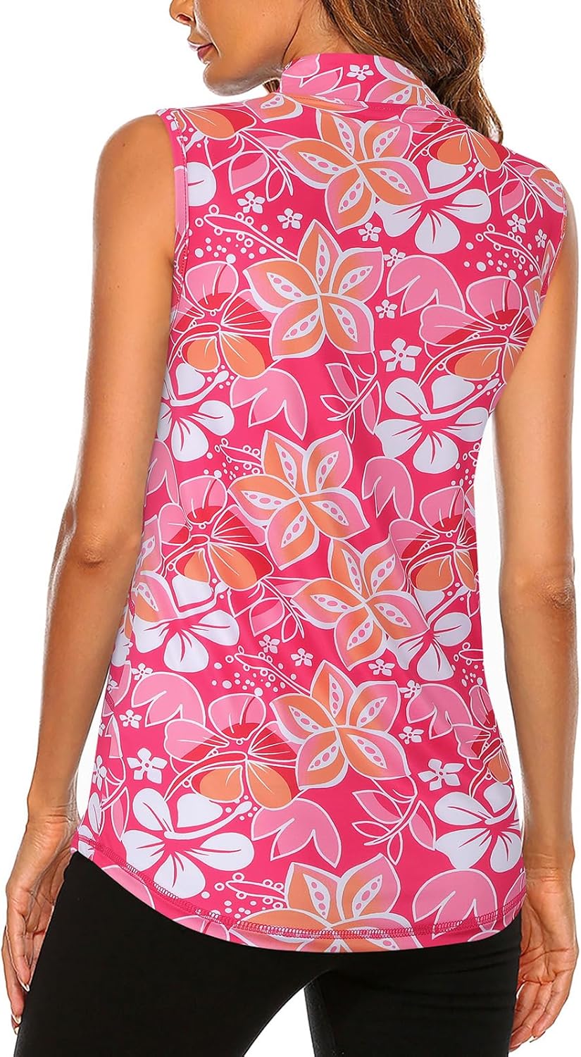 Koscacy Women's Sleeveless Golf Tennis Polo Shirts Zip Up Dry Fit Workout Tank Tops Athletic Shirt