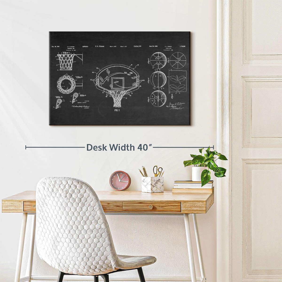 ElephantStock Basketball Patents Canvas - 1 Panel Sports Patent Wall Art Decor - Sports Decorations for Boys Room - Wall Art and Office Decor - 30" X 20"
