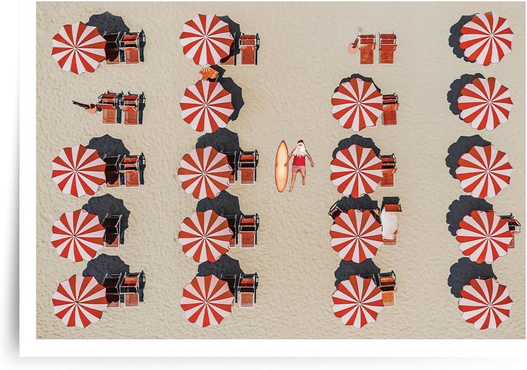 Photographic Christmas Cards, Santa Claus Relaxing at the Beach (6 Cards with White Envelopes)