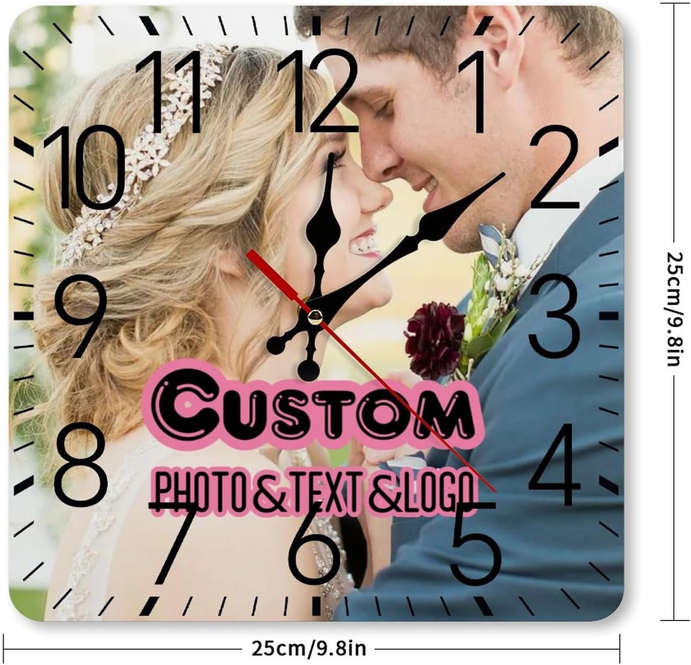 Custom Woodiness Wall Clocks,Personalized add Your Photo/Text,Customizable Silent Square Decoration for Kitchen Bathroom 10inch style6