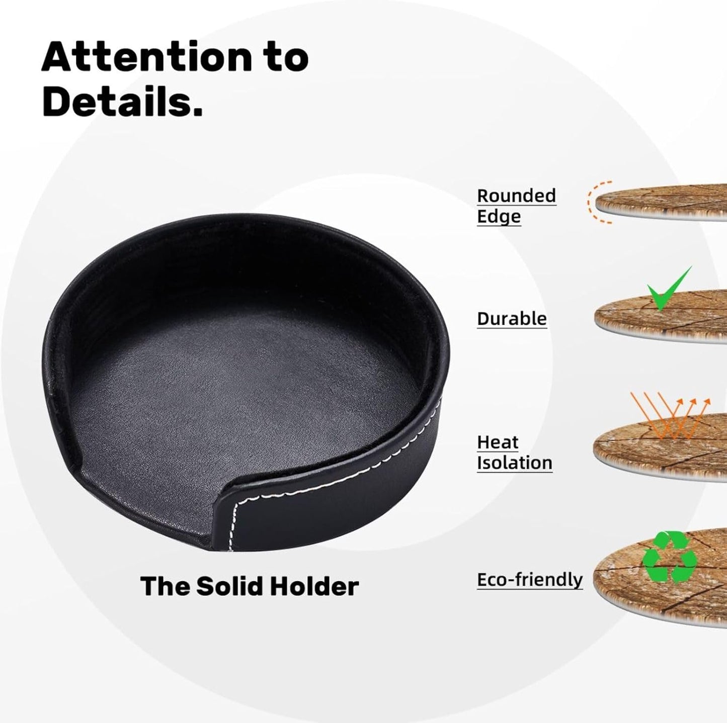 Tree Rings Wooden Old Wood Rustic Coasters for Drinks Round Leather Coaster with Holder Set of 6 for Tabletop Protection Desk Accessories Office Home Room Decor