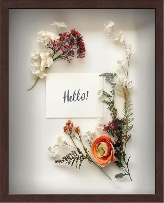 FrameWorks 16" x 20" Original Mahogany Wooden Shadow Box Frame – Soft Felt Back, Tempered Glass, and Included Elegant White Ball Push Pins