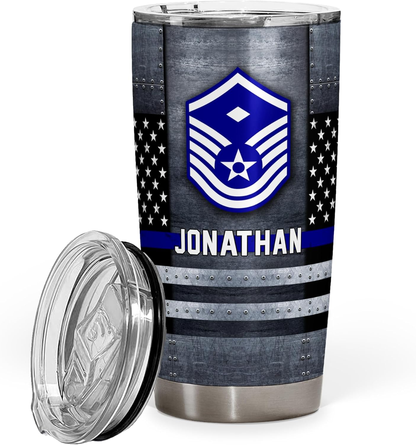 US Air Force Veteran Military Flag Coffee Tumbler - BMT Gifts - Airman Graduation Retirement Birthday Gifts - Tumbler With Lid