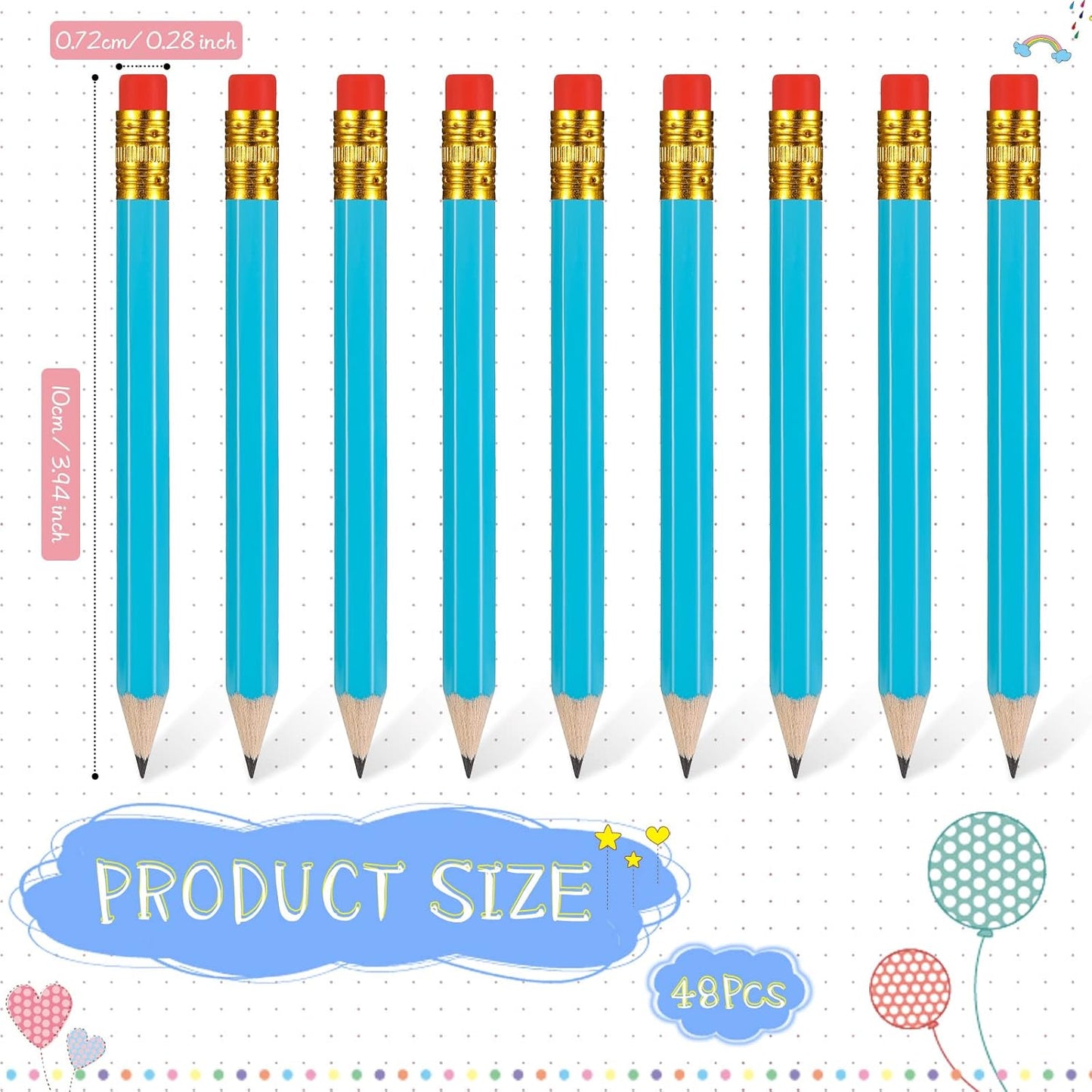 Zonon 48 Pieces Golf Pencils Mini Half Pencils with Eraser Short with Erasers Bulk Small for Kids HB Wedding Bridal School Office Writing Drawing Pocket(Light Blue)
