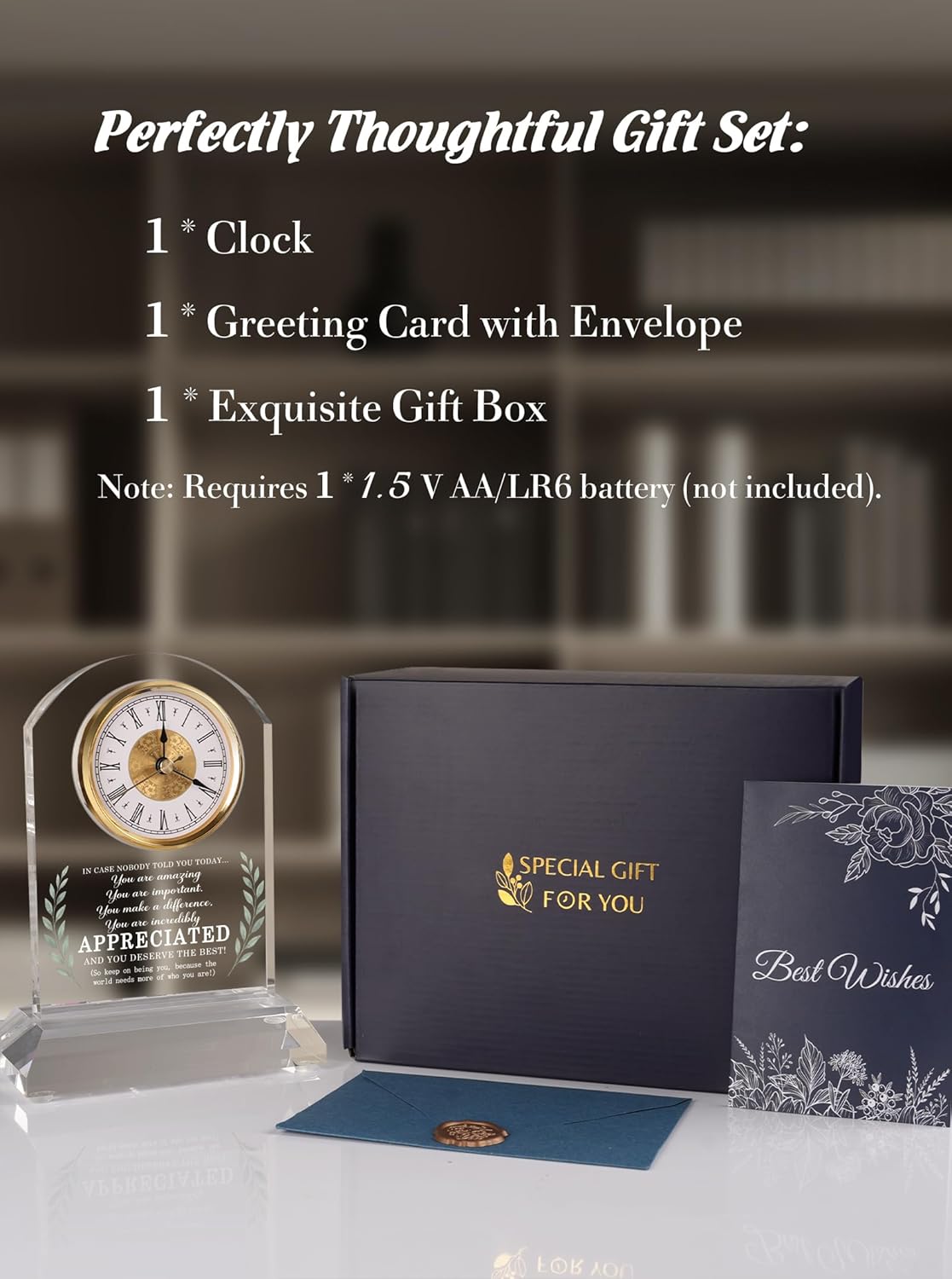 Thank You Appreciation Gifts for Women Men Teacher Friends, Inspirational Gift Ideas, Coworker Leaving Gifts, Motivational Quote Desk Clock Home Office Decor, Gift Box Card (Battery Not Included)