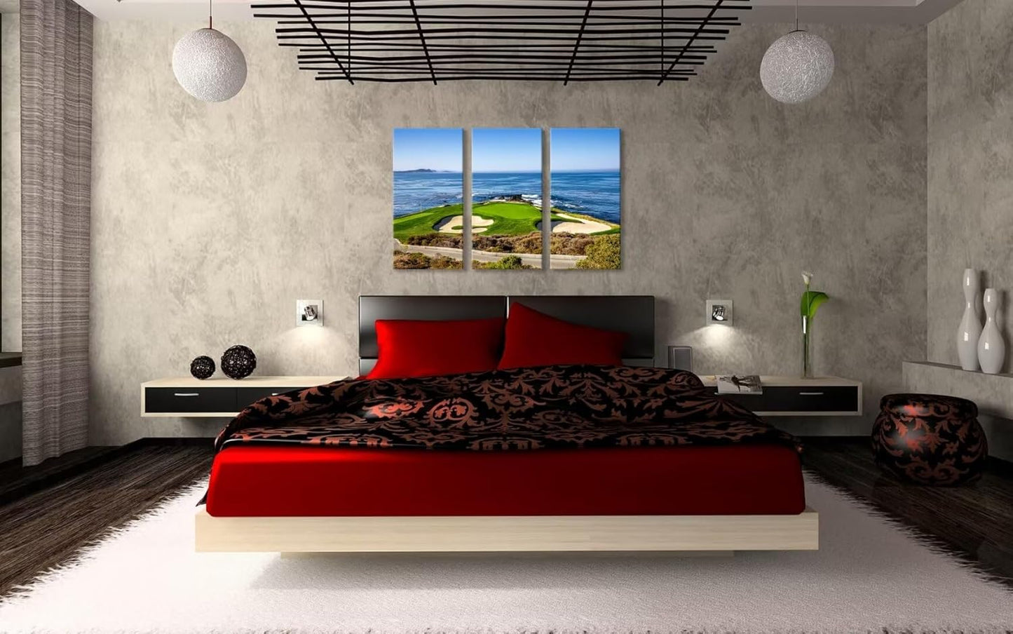 Golf Course Canvas Wall Art for Living Room Bedroom Home Decorations USA California Golf Course Pictures Posters Framed Artwork Canvas Prints Ready to Hang(20''W x 40''H x3)