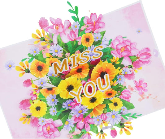 Steelhill 3D Pop Up Cards,Thinking of You Card for Women,Valentines Day Gifts Cards for Kids School,Greeting Cards with Envelope for Mother's Day Card for Wife,Girlfriend(Miss you card)