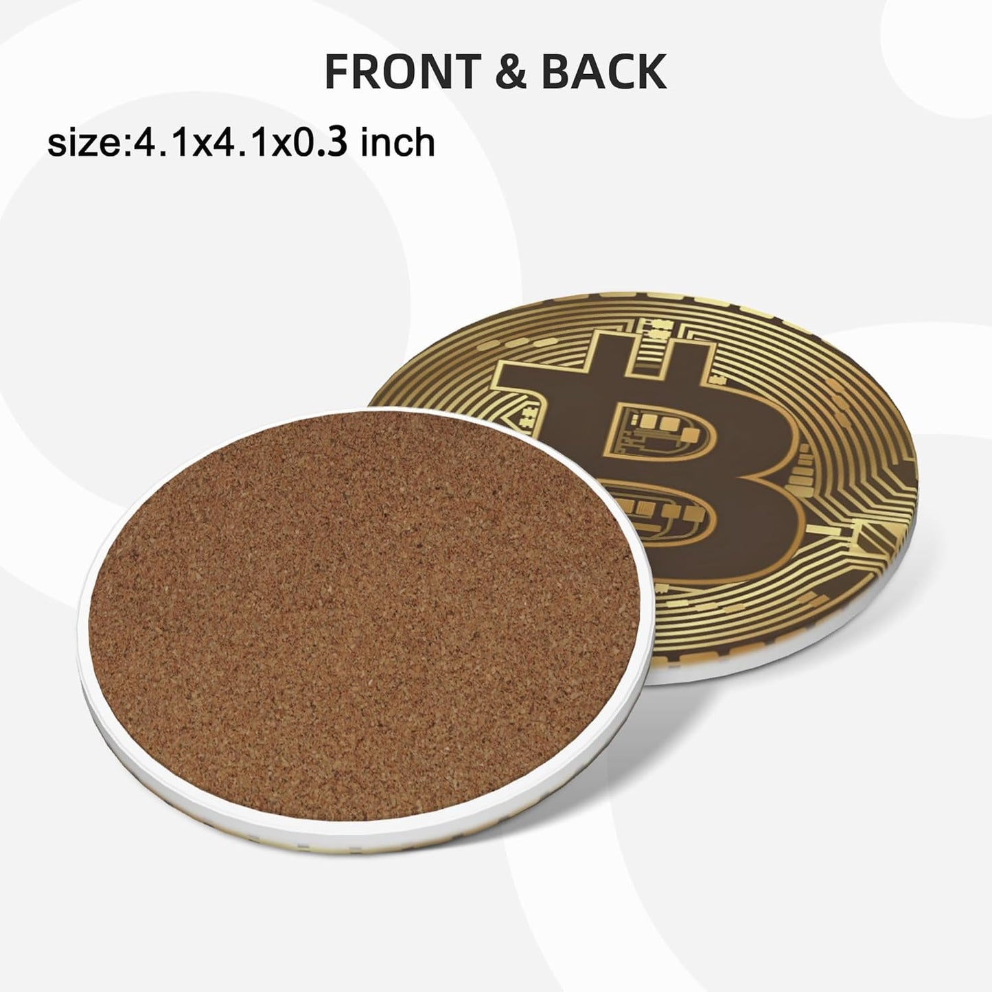 Bitcoin BTC Crypto Currency Coasters for Drinks Set of 4, Absorbent Ceramic Drink Coasters for Coffee Table Wooden Table Cup Bar, 4 Inches