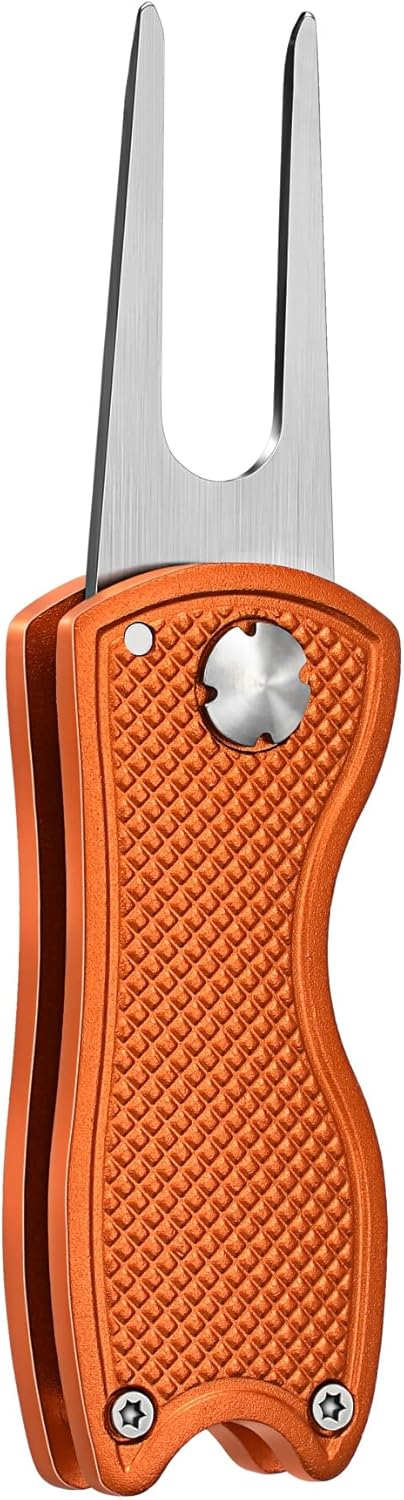 Mile High Life Golf Divot Repair Tool, All Metal Foldable Divot Tool with Pop-up Button & Magnetic Ball Marker, 2-6 Pack