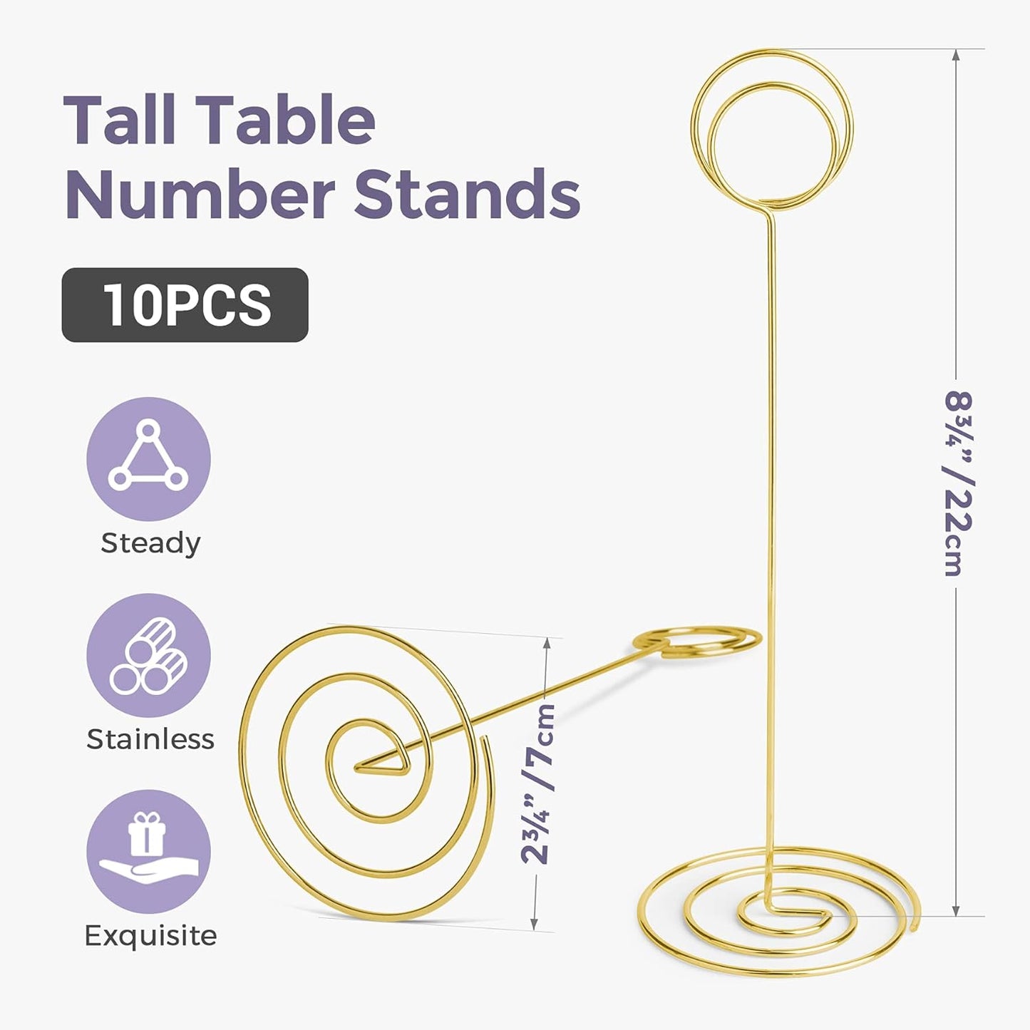 Table Number Holders 10Pcs - 8.75 inch Place Card Holder Tall Table Number Stands for Wedding Party Graduation Reception Restaurant Home Centerpiece Decorations Office Memo (Gold)