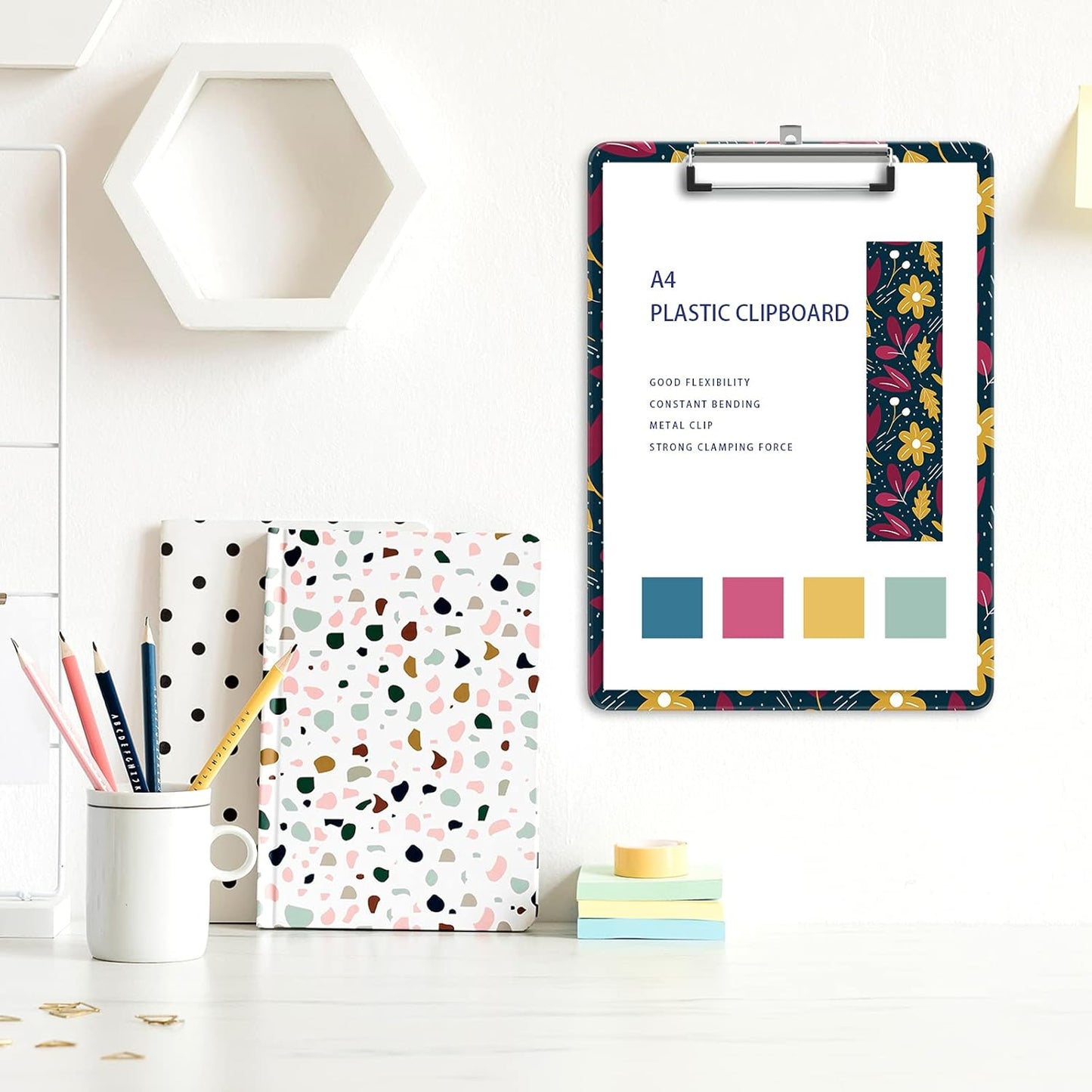 Plastic A4 Clipboards, Cute Clip Board Stardard Letter Size 9 x 12.5 in, Office Decorative for Students Women Men and Kids, Wildflowers