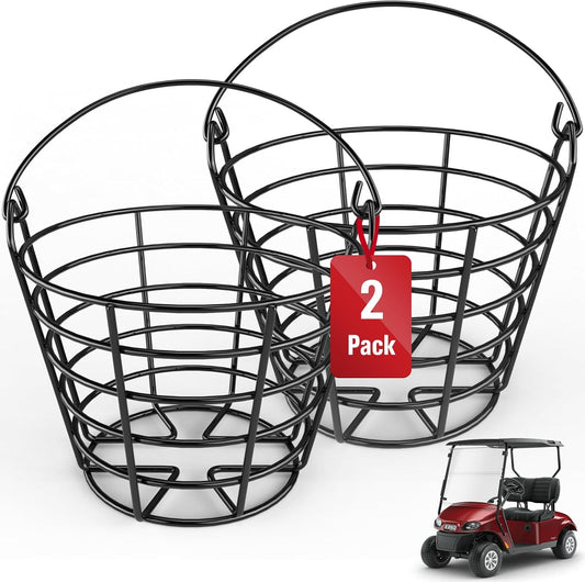 Mental Golf Ball Basket with Handle, 2 Pack Golf Ball Buckets, Stainless Bucket of Golf Balls, Holds 50 Balls of Golf Ball Holder, Portable Metal Baskets for Storage for Golf Cart Accessories