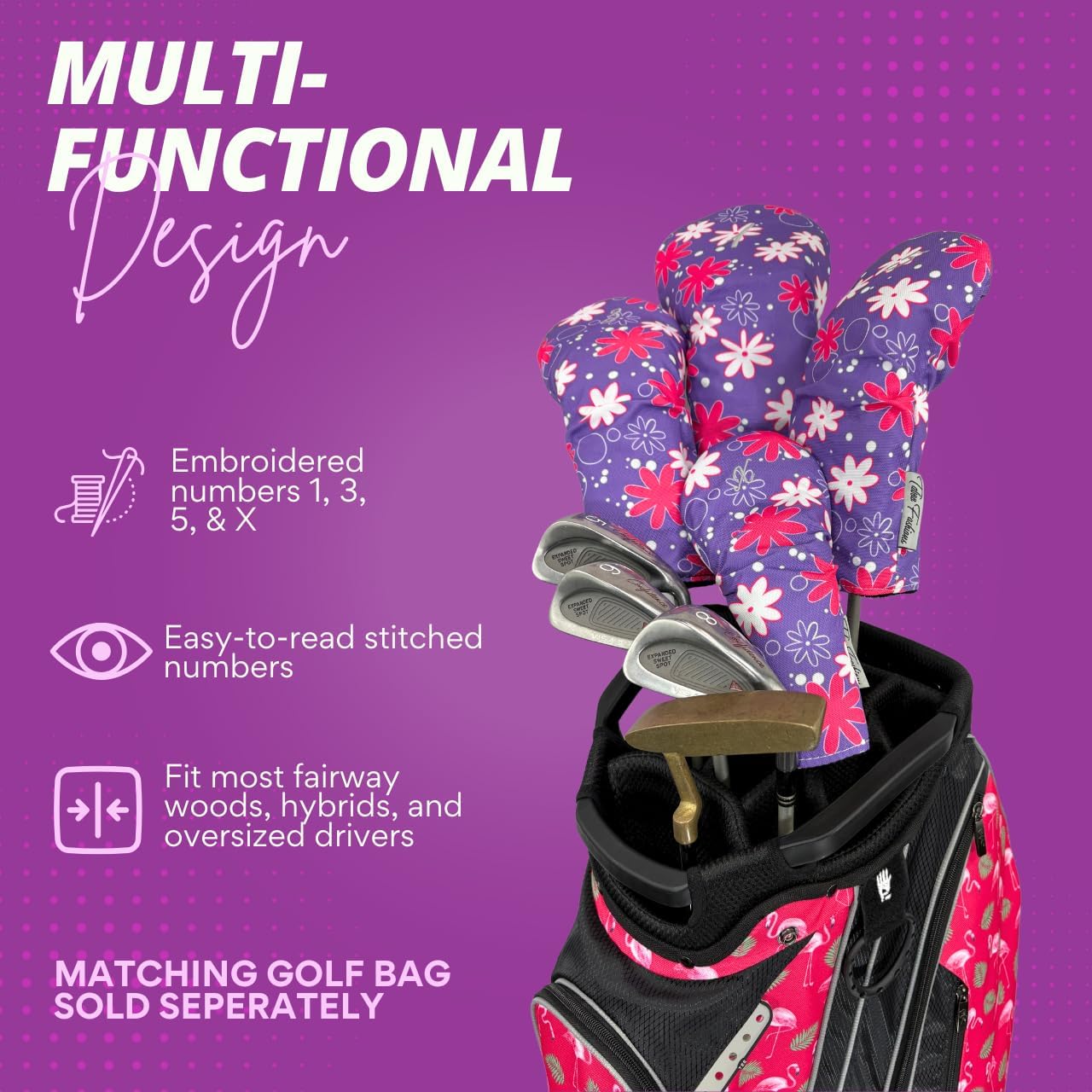 Taboo Fashions Resort Collection Golf Club Covers for Women - Numbered Golf Headcovers Set for Driver, Fairway and Hybrid Clubs - Weather Resistant, Pack of 4