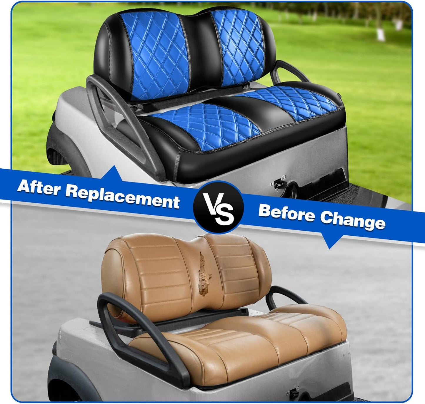 NOKINS Golf Cart Seat Covers Fit Club Car Precedent/Tempo/Onward Premium Front Seat Cushion, Golf Cart Vinyl Leather Diamond Seat Covers, Soft/Scratch-Resistant/No Stapler Needed