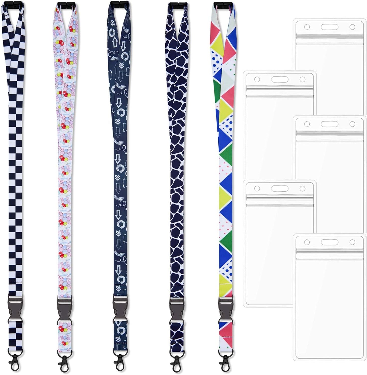 AMUU 5 Pack Adjustable Cruise Lanyards Quick Release with ID Badge Holder Vertical,Neck Office Breakaway Printing Lanyard,for Women Key Kids Ship Card