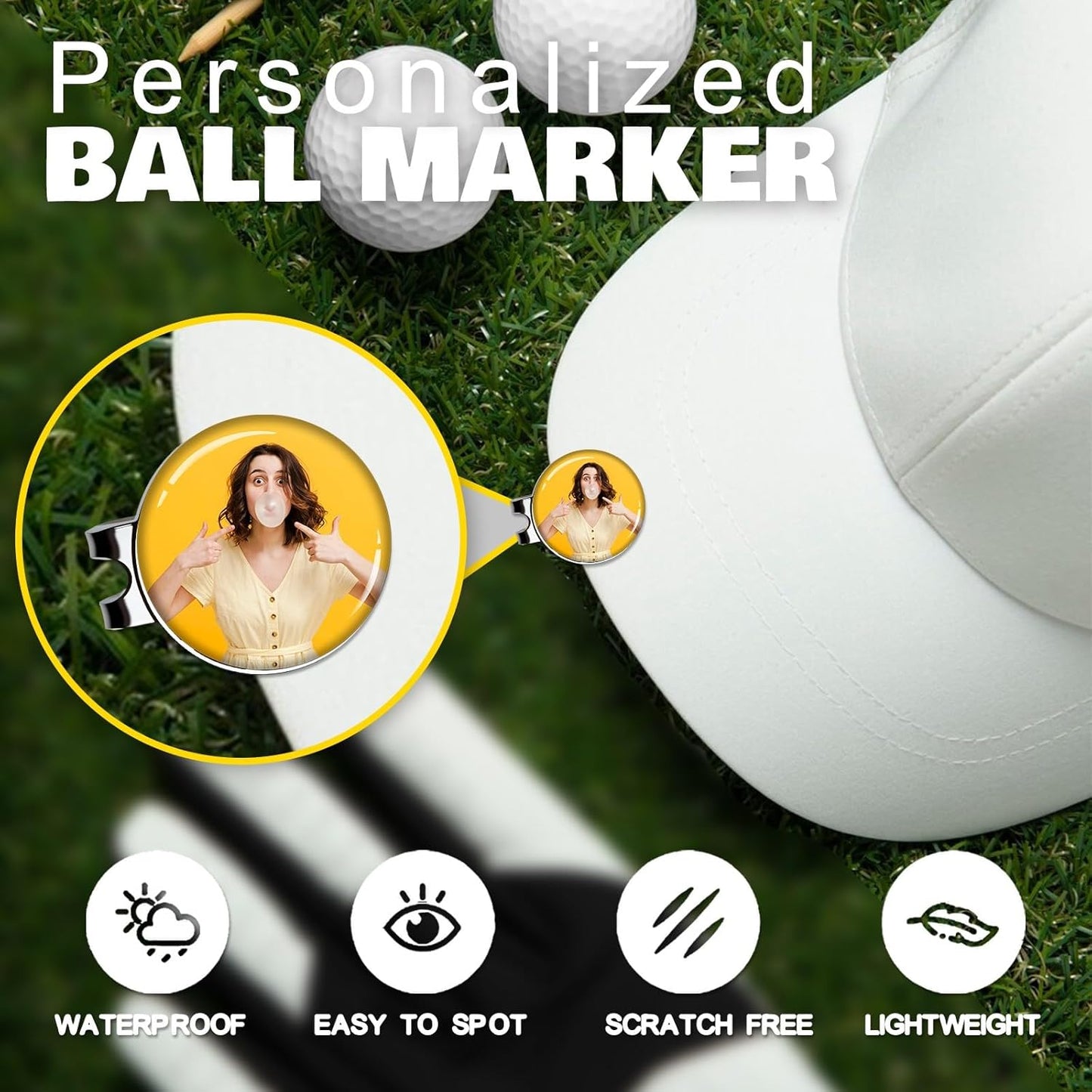 Custom Golf Ball Marker Hat Clip Personalized Magnetic Golf Ball Markers Customized with Photo Logo Text Name Gifts for Men Women Golfers