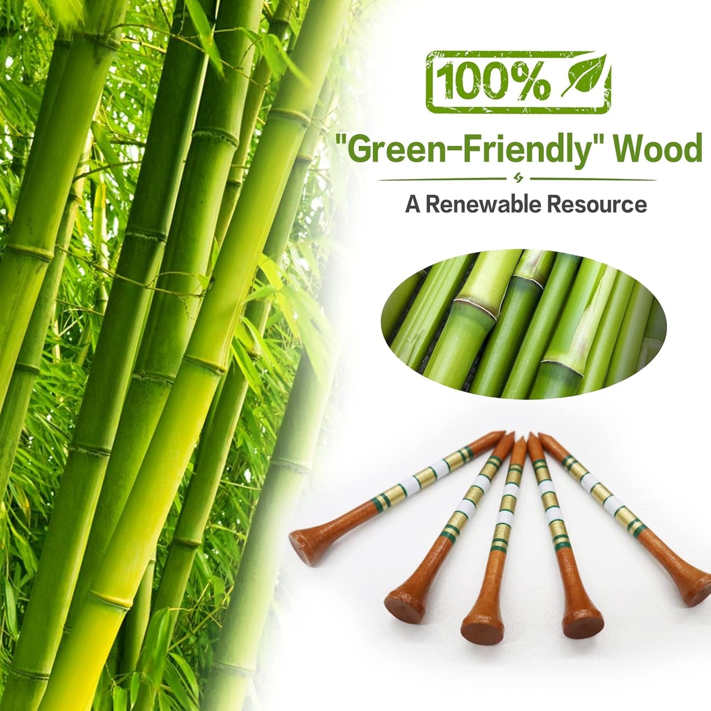FINGER TEN Golf Tees Wood 3 1/4 2 3/4 Inch Wooden Bamboo 50/120 Count, Durable Biodegradable Colored Bulk Tee 70mm 83mm