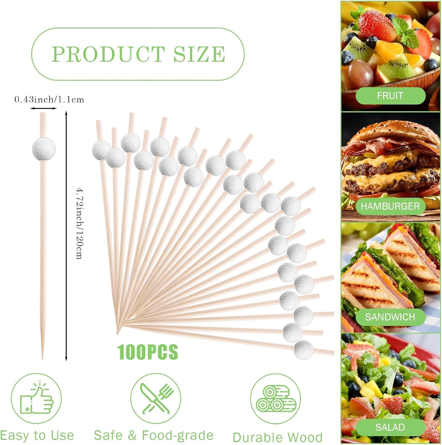 MEMOVAN 4.7 Inch Golf Cocktail Picks 100PCS Golf Theme Toothpicks Golf Skewers Sandwich Fruit Toothpicks for Appetizers Golf Catered Events Buffet Party Supplies
