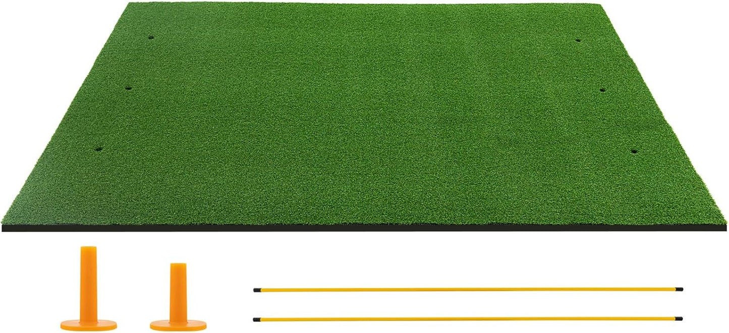 Goplus Golf Mat, 5x3ft/5x4ft Golf Hitting Mat 20/25/27/32mm Thick w/2 Alignment Sticks & 2 Golf Tees, Portable Artificial Turf Grass Training Mat Practice for Indoor Outdoor