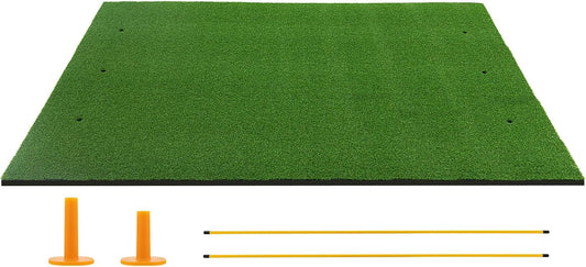 Goplus Golf Mat, 5x3ft/5x4ft Golf Hitting Mat 20/25/27/32mm Thick w/2 Alignment Sticks & 2 Golf Tees, Portable Artificial Turf Grass Training Mat Practice for Indoor Outdoor