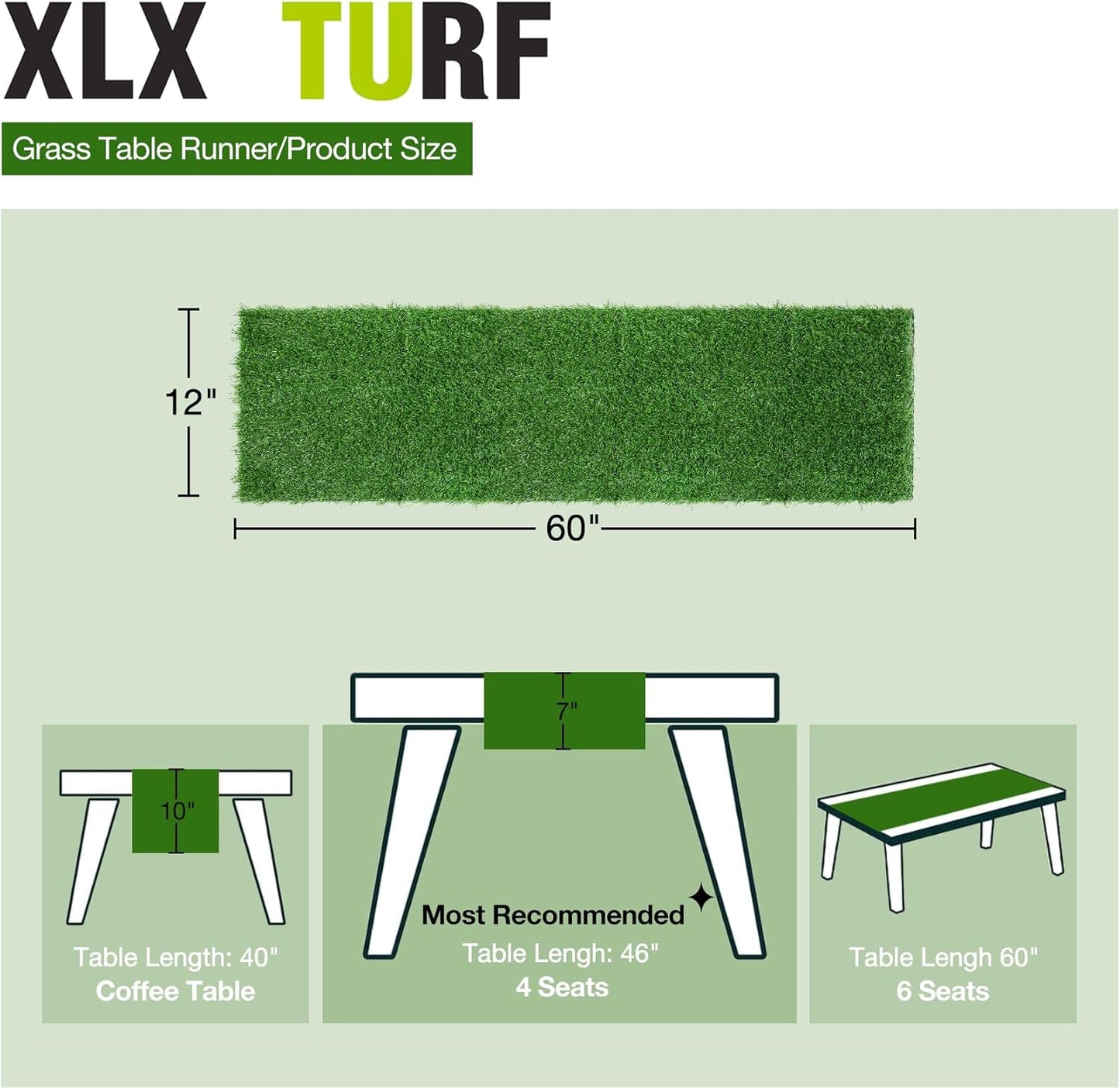 XLX TURF Artificial Grass Table Runner 12 x 60 Inch, Green Faux Turf Tabletop Decor Golf Themed Birthday Party, Wedding, Baby Shower, Dining, Home DIY Crafts