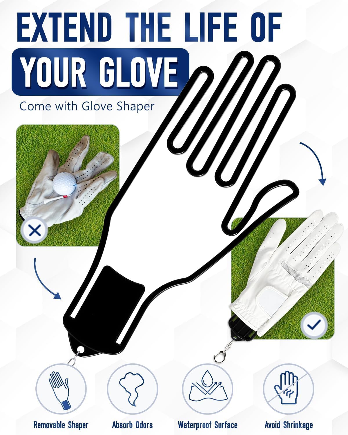 Active Carbon Fabric Odor - Absorbing Golf Glove Holder Case with Glove Shaper - Multifunctional Organizer for Phone, Tees, Divot Tool, Golf Gifts for Men & Women
