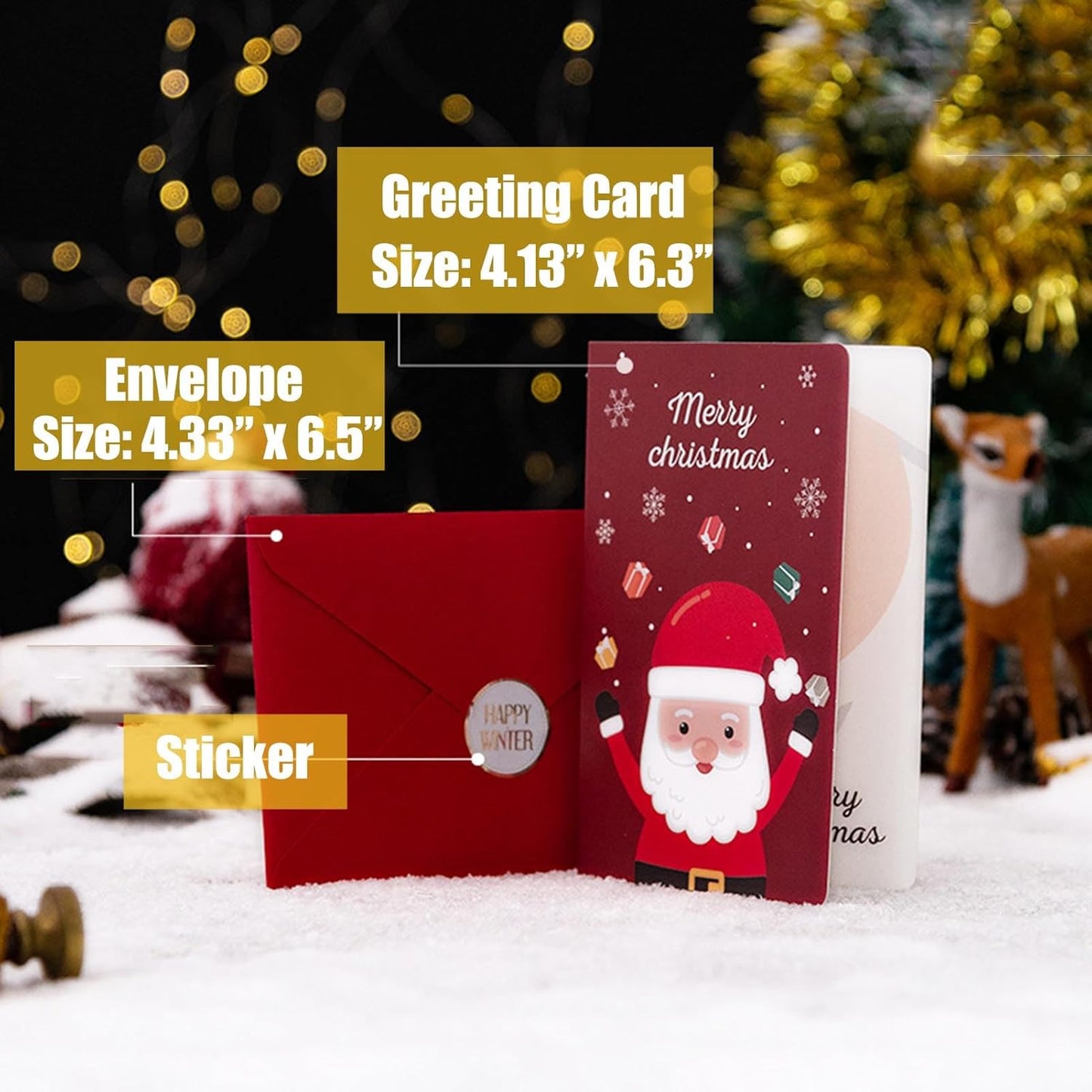 3D Christmas Greeting Cards, 8PCS, Pop Up Handmade Cards with Envelope Set of 8, For Xmas New Year Winter Holiday- Feature Xmas Tree, Snowman, Reindeer, Santa and Bell