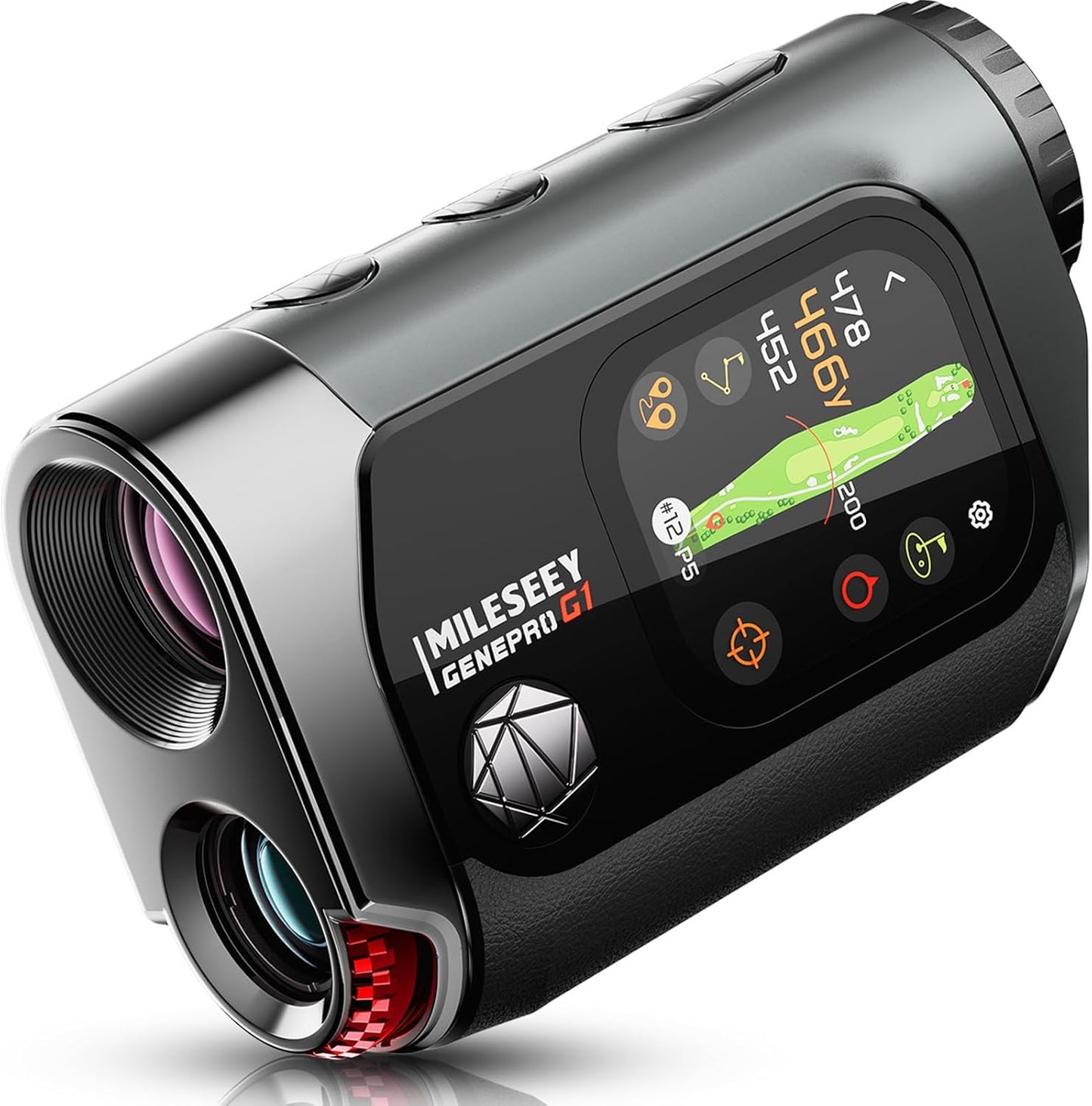 MILESEEY GenePro G1 Touchscreen & GPS Rangefinder with Slope, 43000+ Preloaded Courses, 1300 Yards Laser Range Finder Golf with Red & Green Display, 0.1s Flag Pole Locking Vibration, 6X Magnification