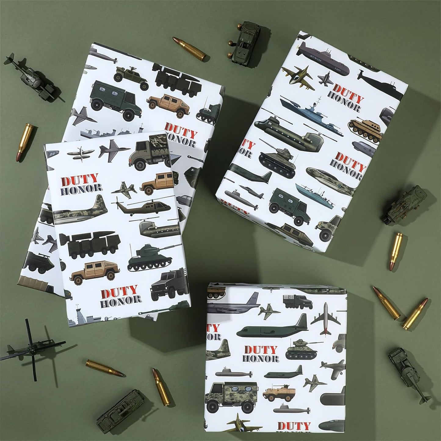 Military Wrapping Paper Roll - 17Inch x16.4Feet - Tank,Fighter Jet Boy Gift Wrap “DUTY HONOR” Design Gift Packing Paper for Military Parties,Birthday