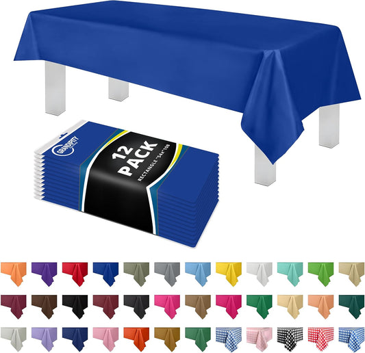 Grandipity 12 Pack Premium Disposable Plastic Tablecloth 54 Inch. x 108 Inch. Decorative Rectangle Table Cover - Blue