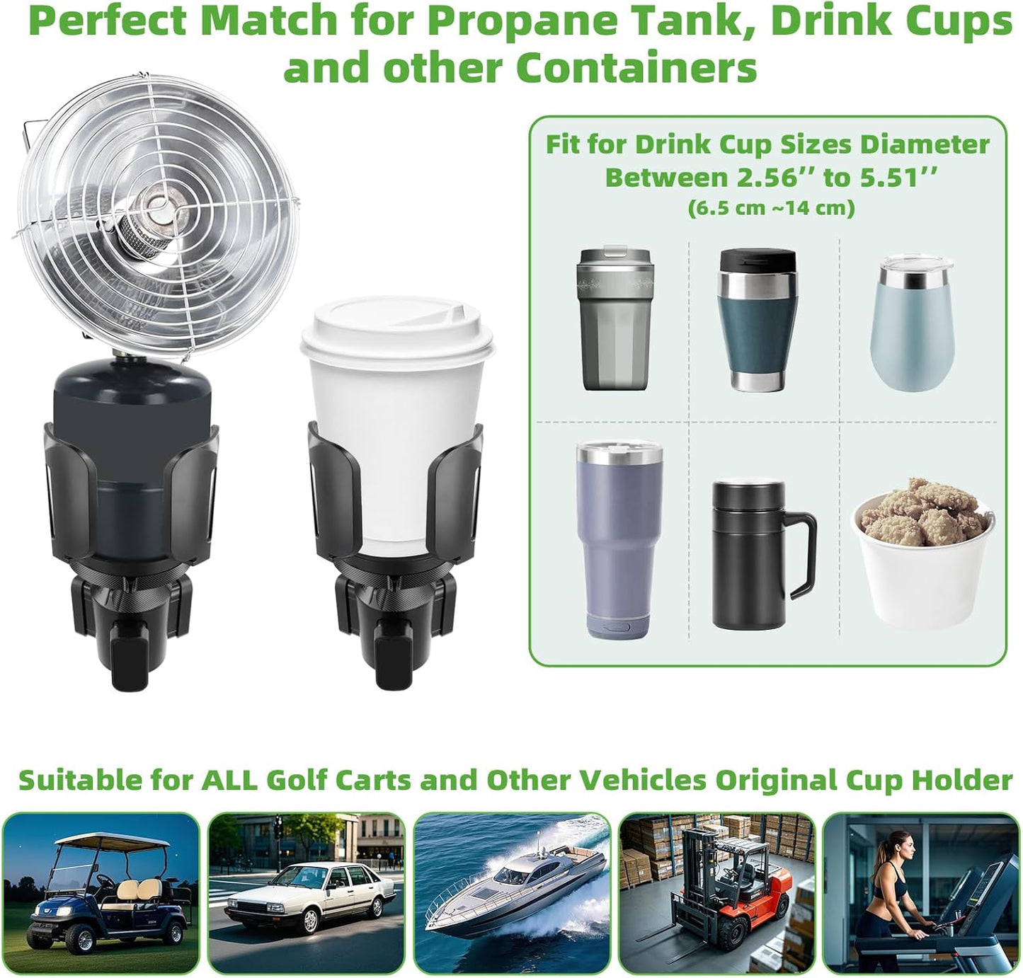 Roykaw Golf Cart Heater Holder Universal Propane Cup Holder, Fit 1lb Tank & Water Bottle, Adjustable Expandable Golf Cart Cup Holder Compatible with EZGO Club Car Yamaha, No Wobble