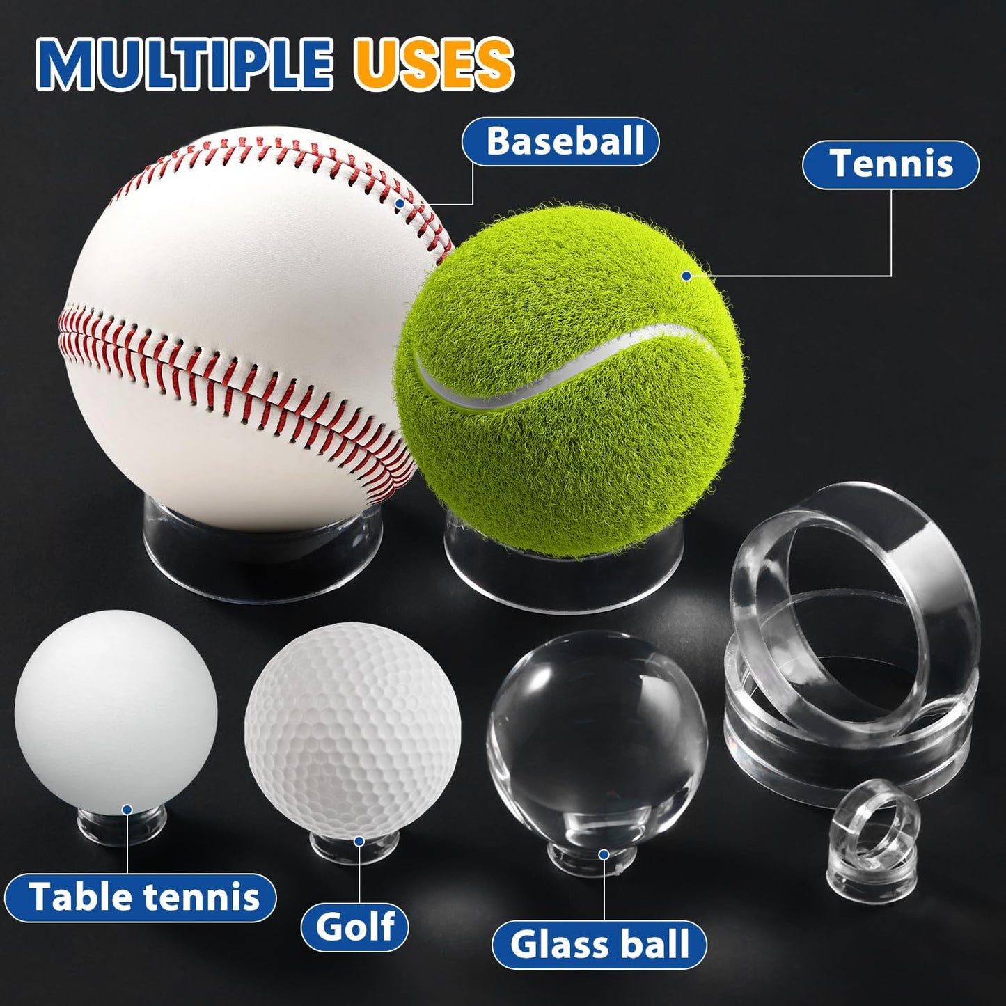 Small Clear Display Stand Ring Holder | 30 PCS (0.6 Inches) | Round Beveled Pedestal for Dragon Ball, Golf, Baseball, Egg, Spheres, Marble | Hold Up to 10lb | Perfect for Small Collections