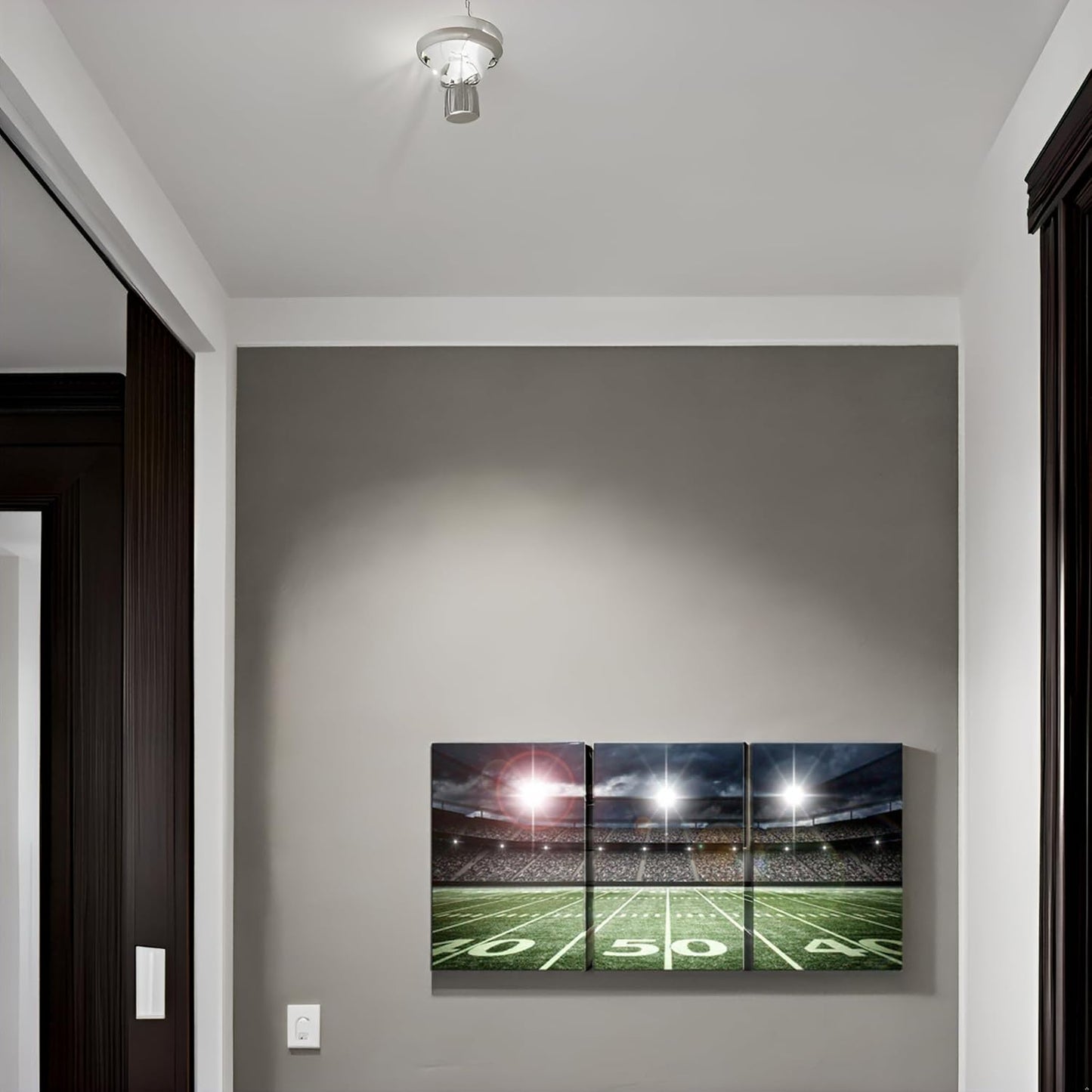 TAOMI Rugby Field Match Sport Spot Light Canvas Wall Art for Kids Room Dorm 3 Pieces Modern Artwork American Football Boy Bedroom Decor Gym Game Wall Décor Frame 12x16inch