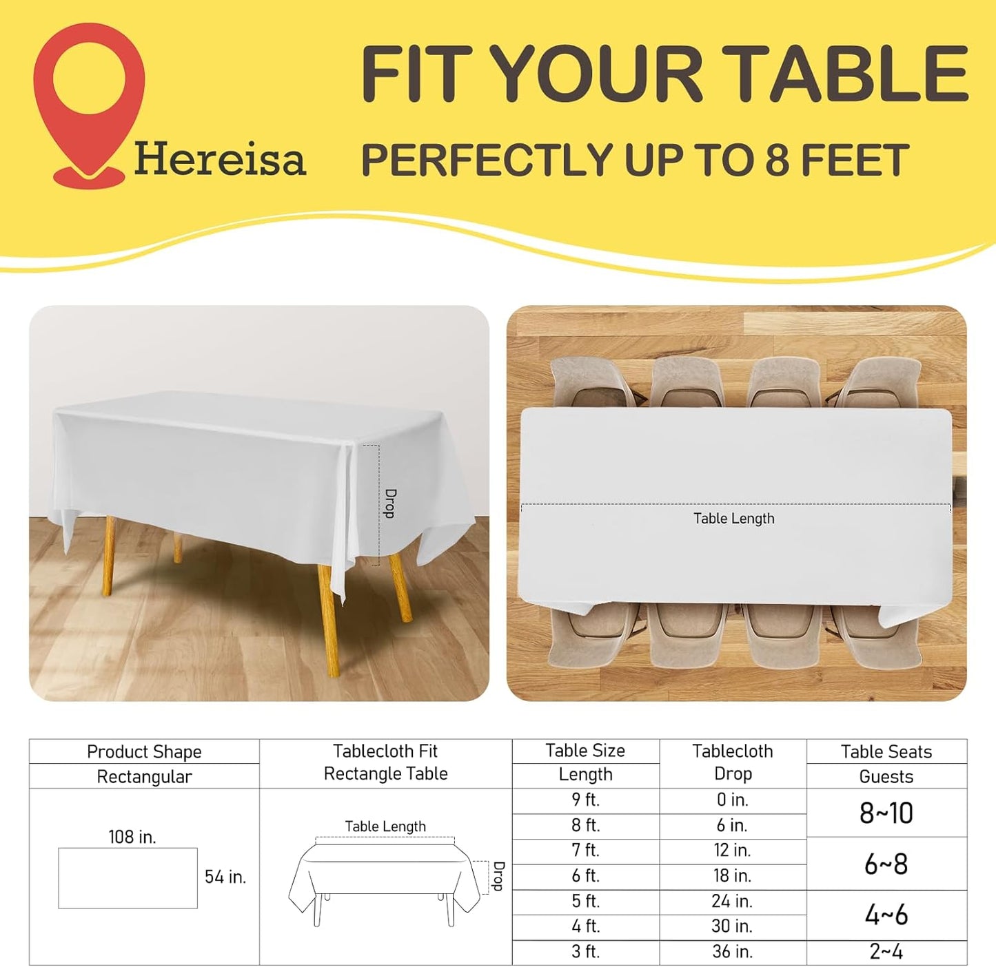 Plastic White Tablecloths 3 Pack Disposable Table Covers 54" x 108" Off White Table Cloths Bridal Party Tablecovers for Parties Engagement Wedding Festivals, Fits 6 to 8 Foot Rectangle Tables