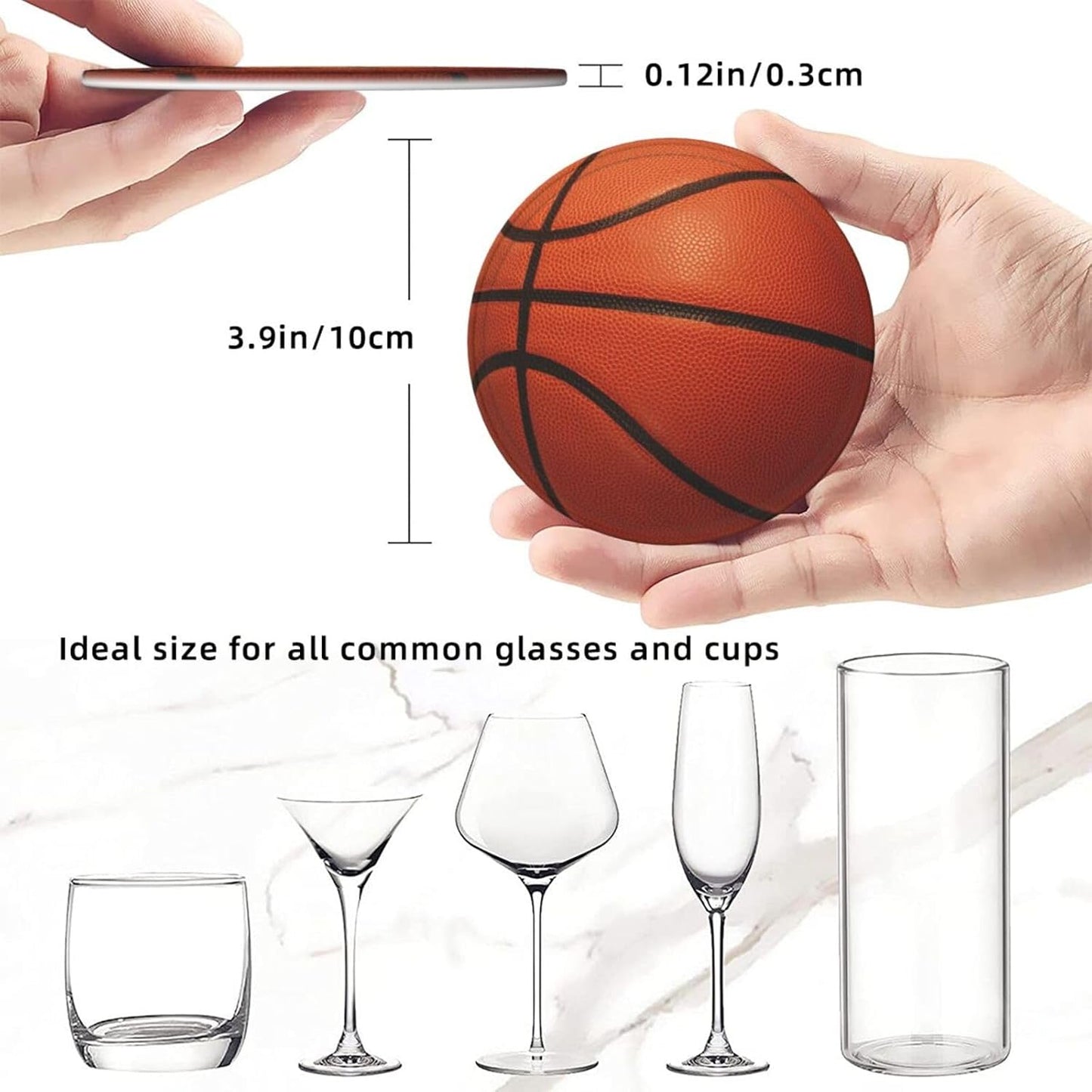 6 Pcs Basketball Drink Coasters with Holder Coasters for Drinks Coffee Table Home Decor Housewarming Gift