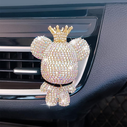 Handmade Bling Rhinestone Bear Car Air Freshener Cute Ornaments Car Vent Clips Accessories Perfume Clip Aromatherapy Diffuser Fragrance Cotton Pad Car Interior Decoratio Women Girl (AB白)