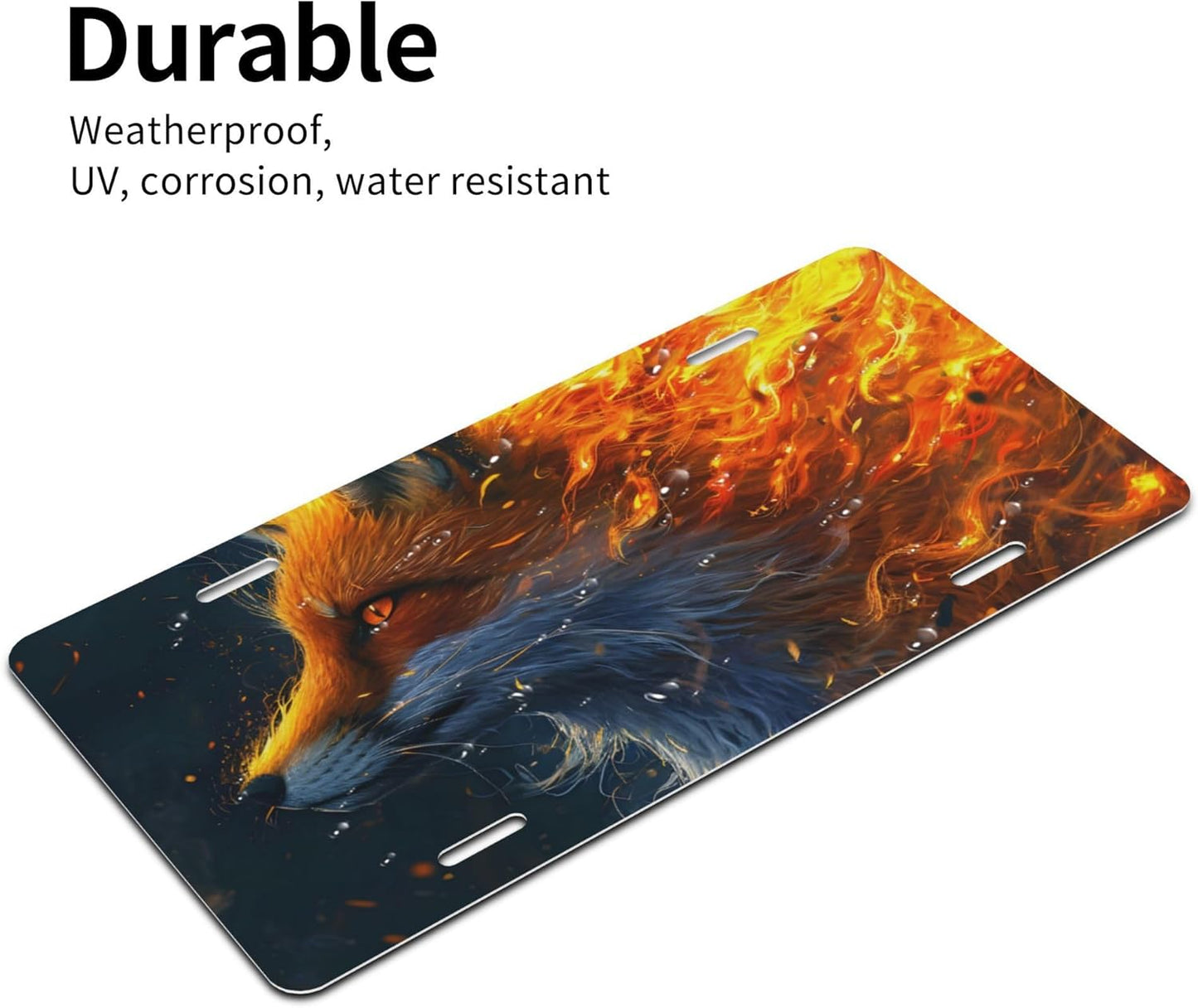 Cool Flame Animal Fox Front License Plate for Car Designs Stainless License Plate Cover Holder for Men Women Metal Aluminum Decorative Accessory Vanity Tag Standard 6 X 12 Inch (4 Holes)