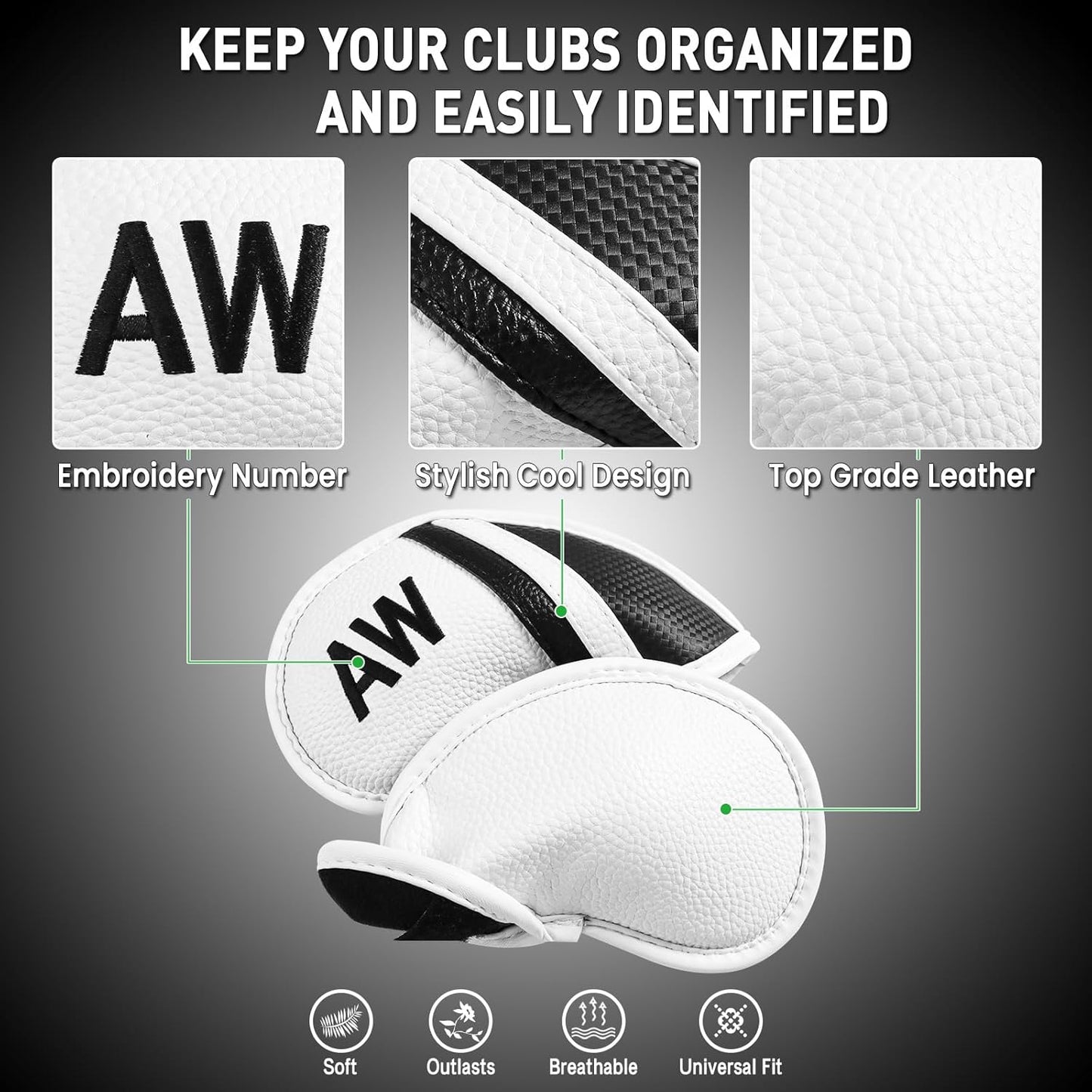 Golf Club Covers Iron Value 12 Pack Stylish Synthetic Leather Headcover, Embroidery Numbers Head Covers Universal Protector Fit Main Iron Wedge Clubs, Accessories Travel for Men Women