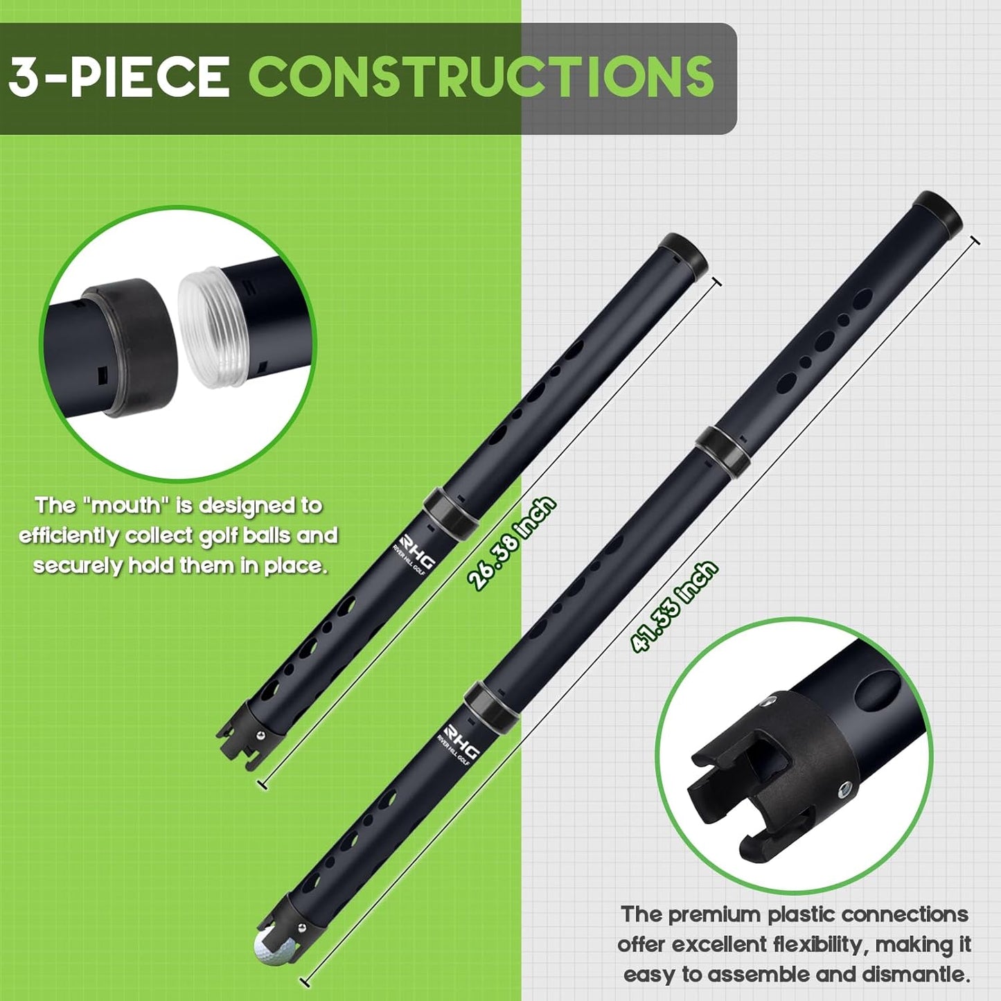 Golf Ball Retriever, Aluminum Alloy Picker Upper Tube, Golf Balls Shagger Grabber, Ball Collector, Pickup Tool Device for Men Women