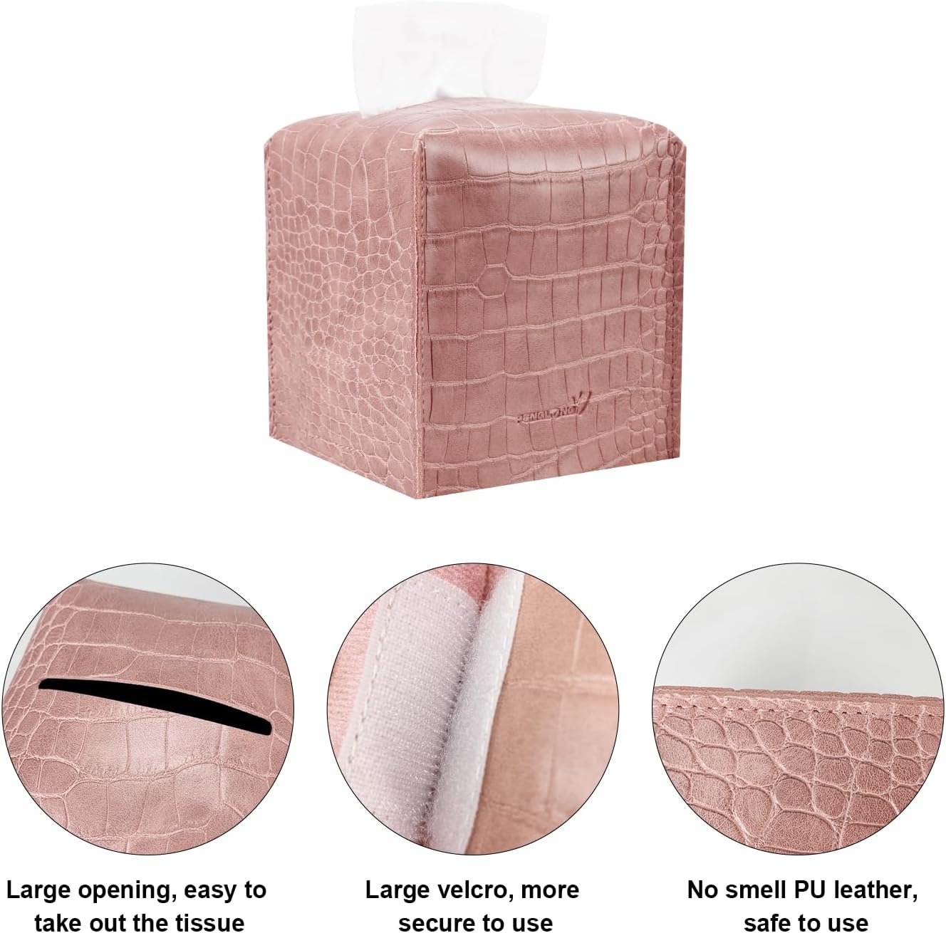 Tissue Box Cover 5X5X5'' PU Leather Tissue Holder Square Tissue Cube Box Organizer for Bathroom Vanity Countertop, Car, Night Stands, Office, Home, Kitchen (SnakePink, 1Pack)