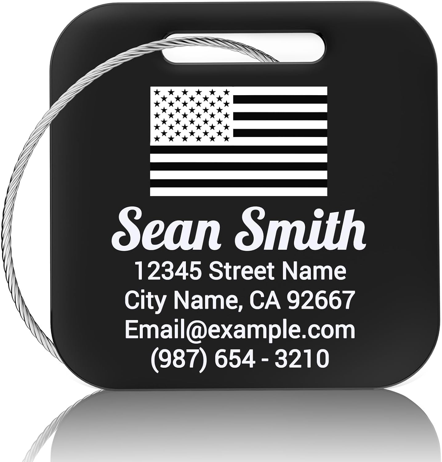 Luggage Tags for Suitcase - Engraved Black Personalized Stainless Steel Metal Tag - Custom Name Tags Suitable for Bags and Backpacks