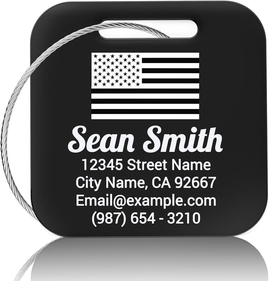 Luggage Tags for Suitcase - Engraved Black Personalized Stainless Steel Metal Tag - Custom Name Tags Suitable for Bags and Backpacks