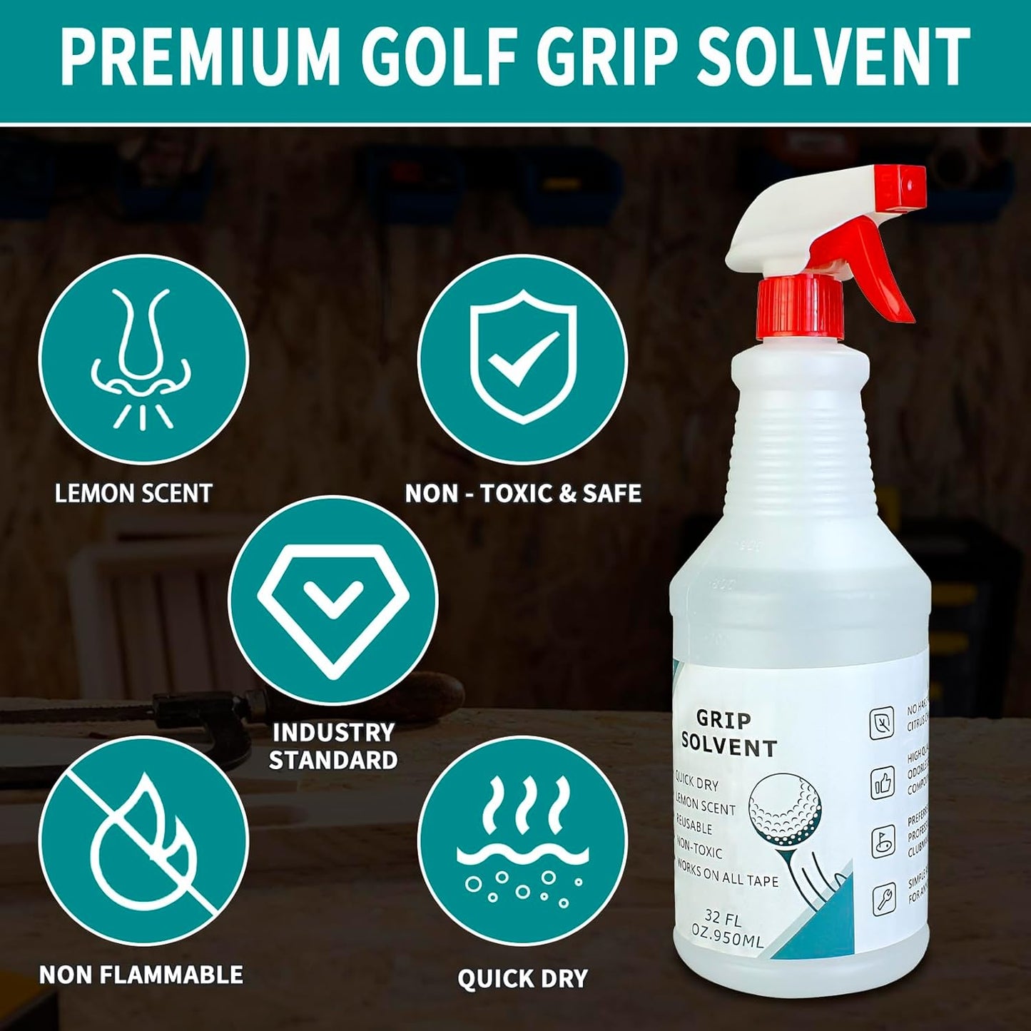 Crestgolf Professional Golf Grip Solvent 32 OZ Solvent Light &Mild Lemon Scent for Regripping Golf Clubs and Golf Grip Repair - Golf Grip Solution - Non-Toxic, Non-Flammable