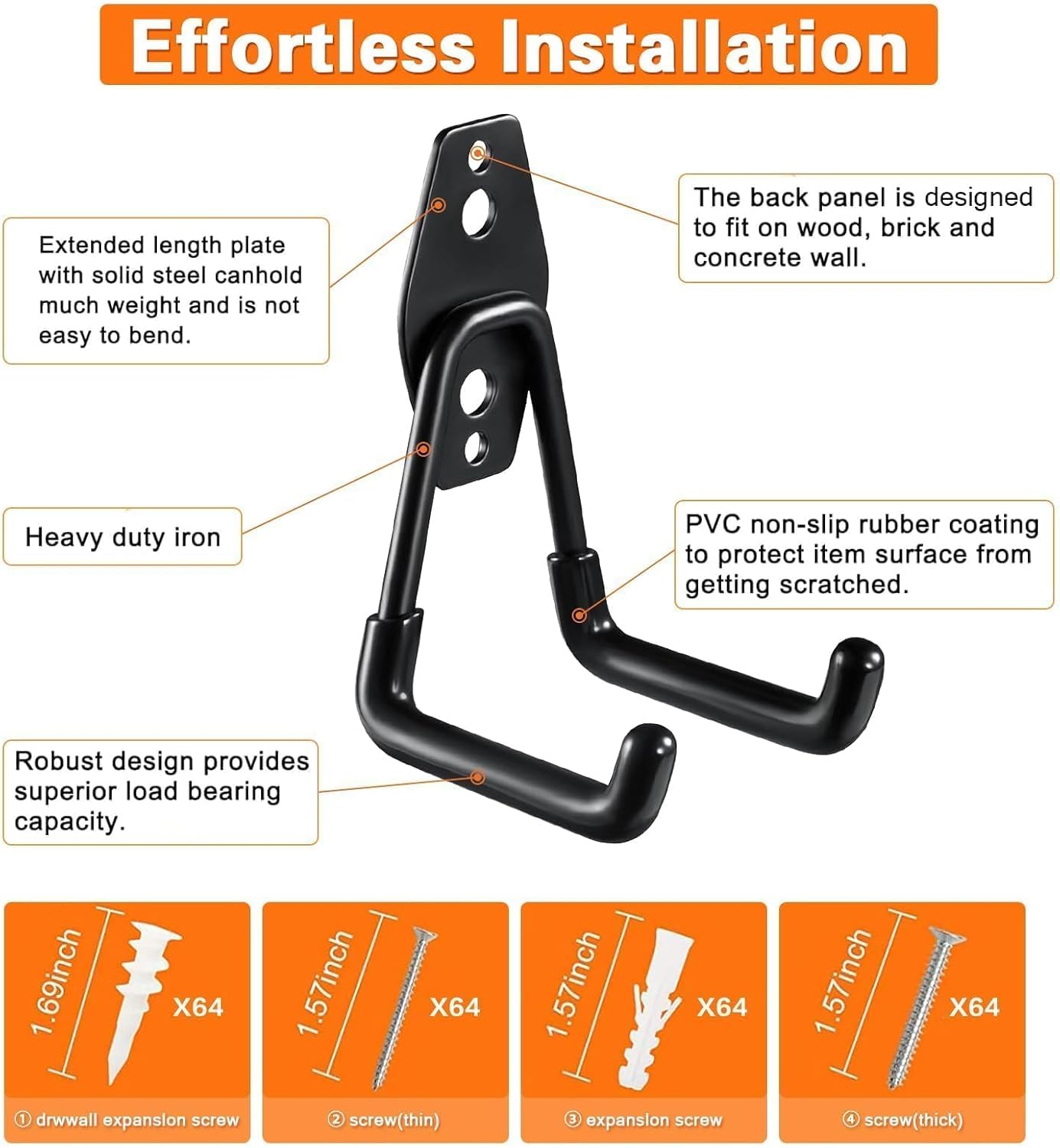 32 Pack Steel Garage Hooks Heavy Duty, Utility Wall Mount Hook with Anti-Slip Coating, Hanger & Organizer for Bulk Items, Bikes, Ladders, Power Tools, Ropes, and More Equipment